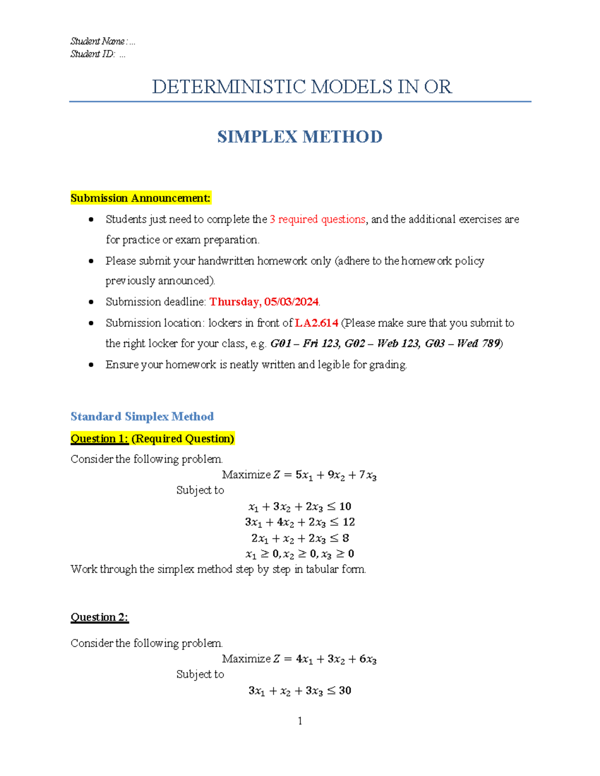 [OR1] HW2: Simplex Method Practice Problems and Submission Guidelines ...