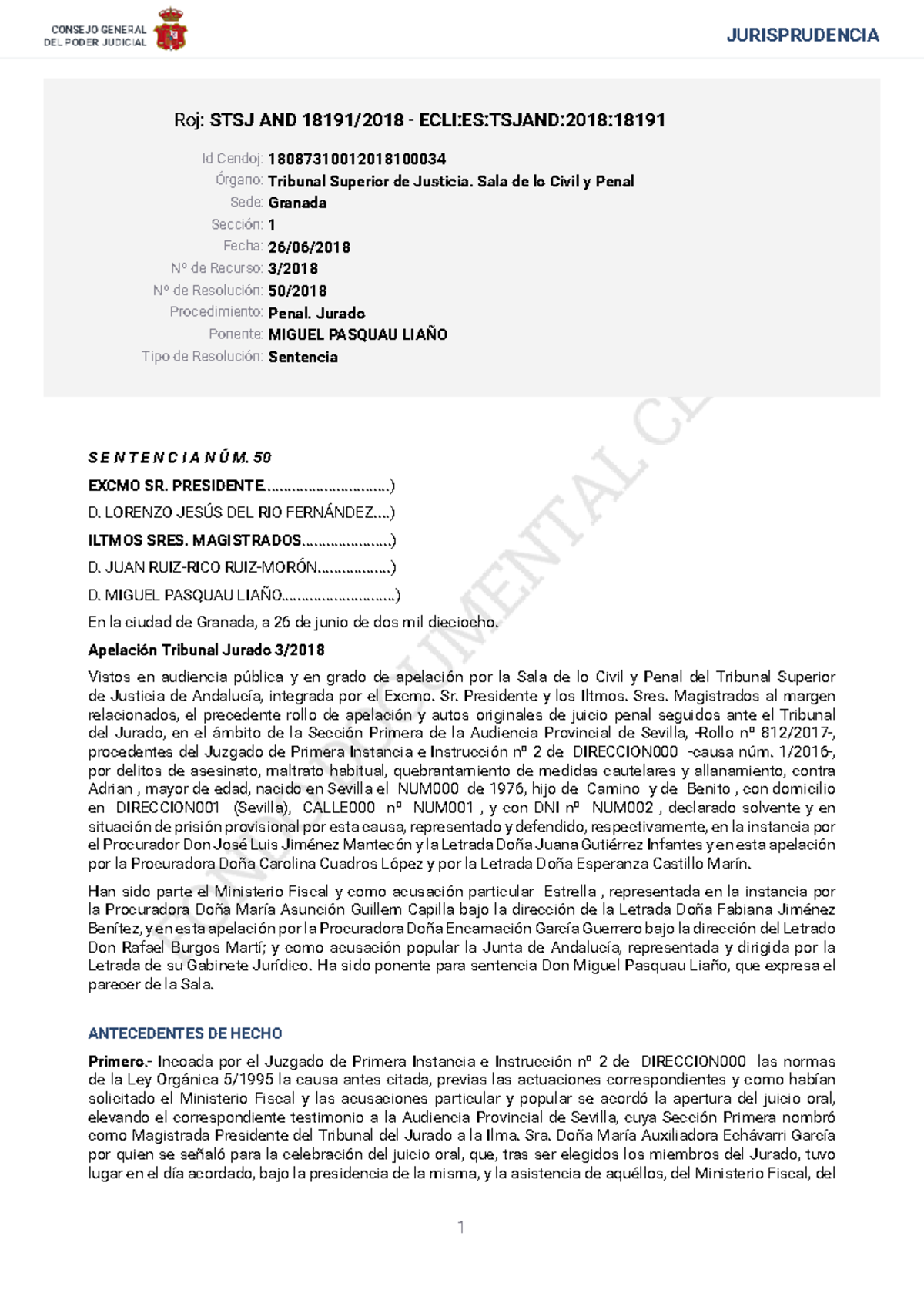 Sentencia Tribunal Superior de Justicia Andalucía 50/2018 - Roj: STSJ ...