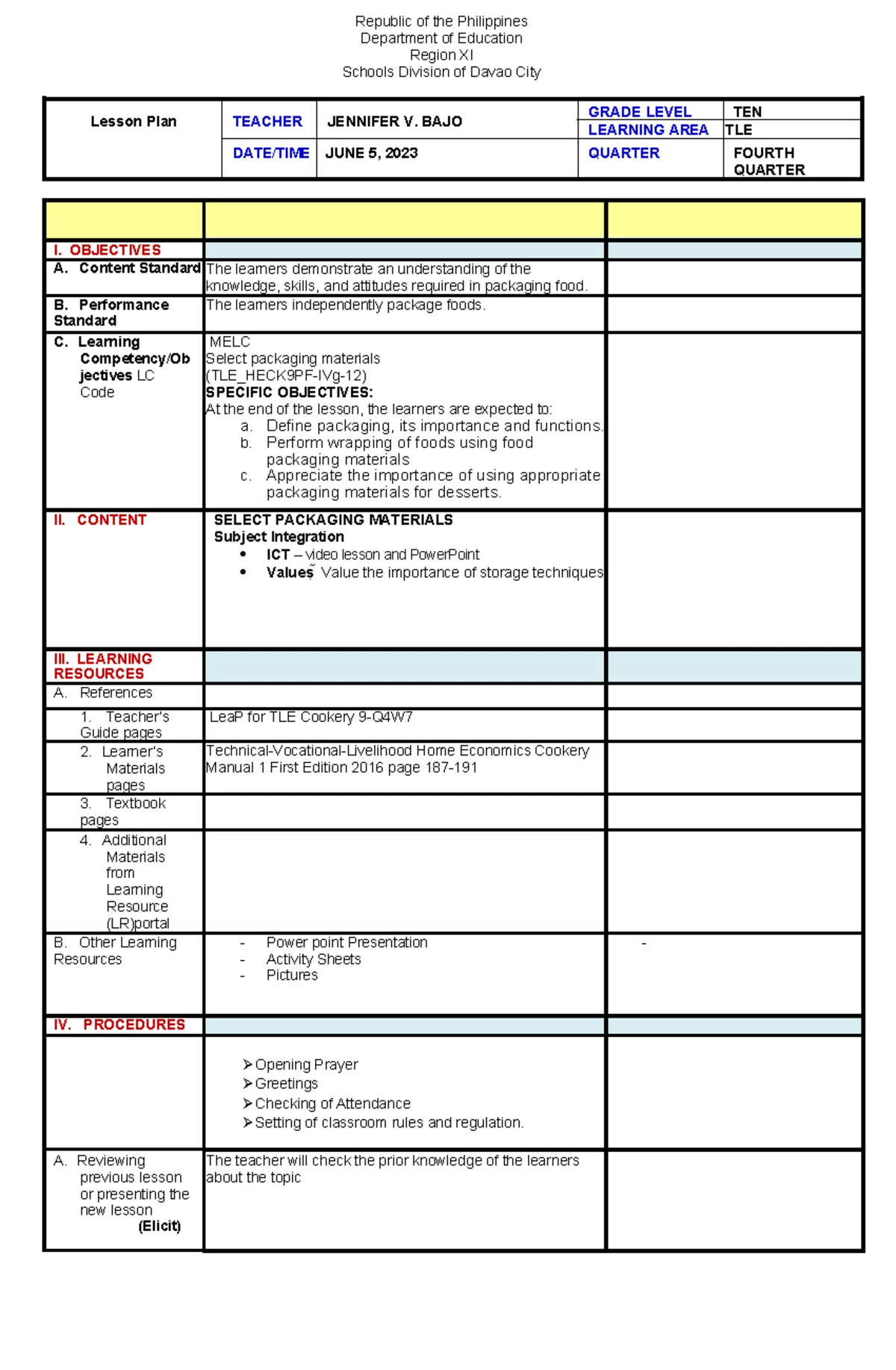 TLE Reviewer: Examples & Uses of Electrical Tools & Materials - Studocu