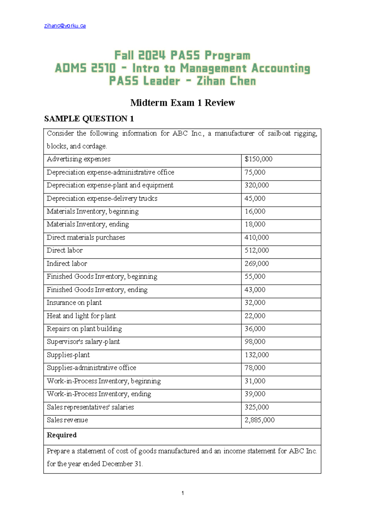 Midterm Exam 1 Review: Cost Accounting Concepts and Applications - Studocu
