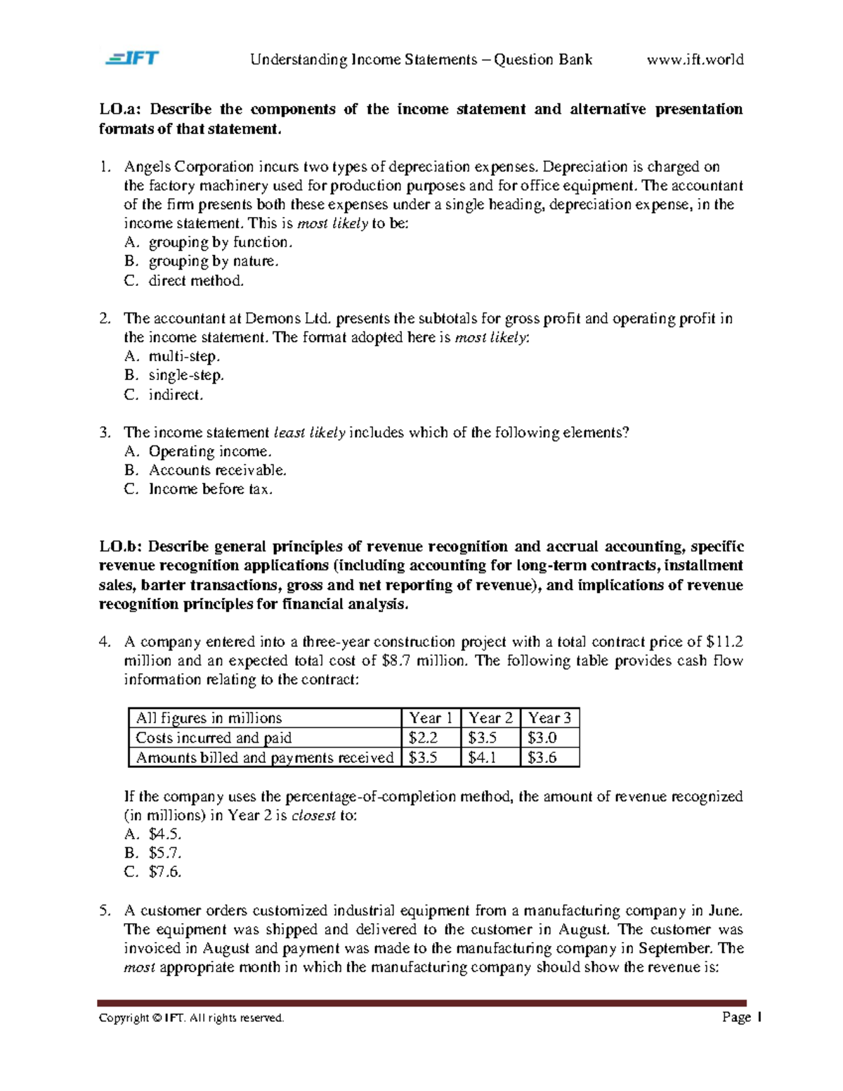 R24 Understanding Income Statements Q Bank - LO: Describe the ...