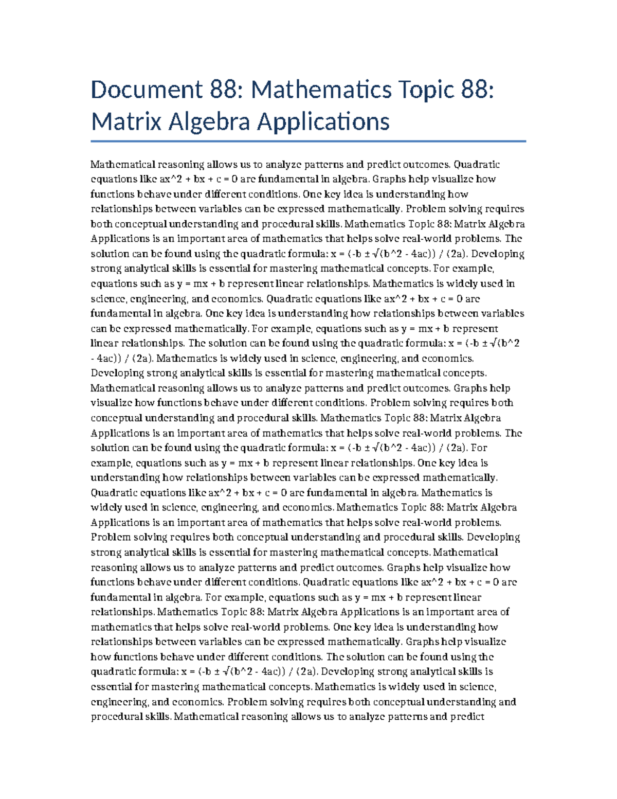 Math 088: Matrix Algebra Applications and Problem Solving Techniques ...