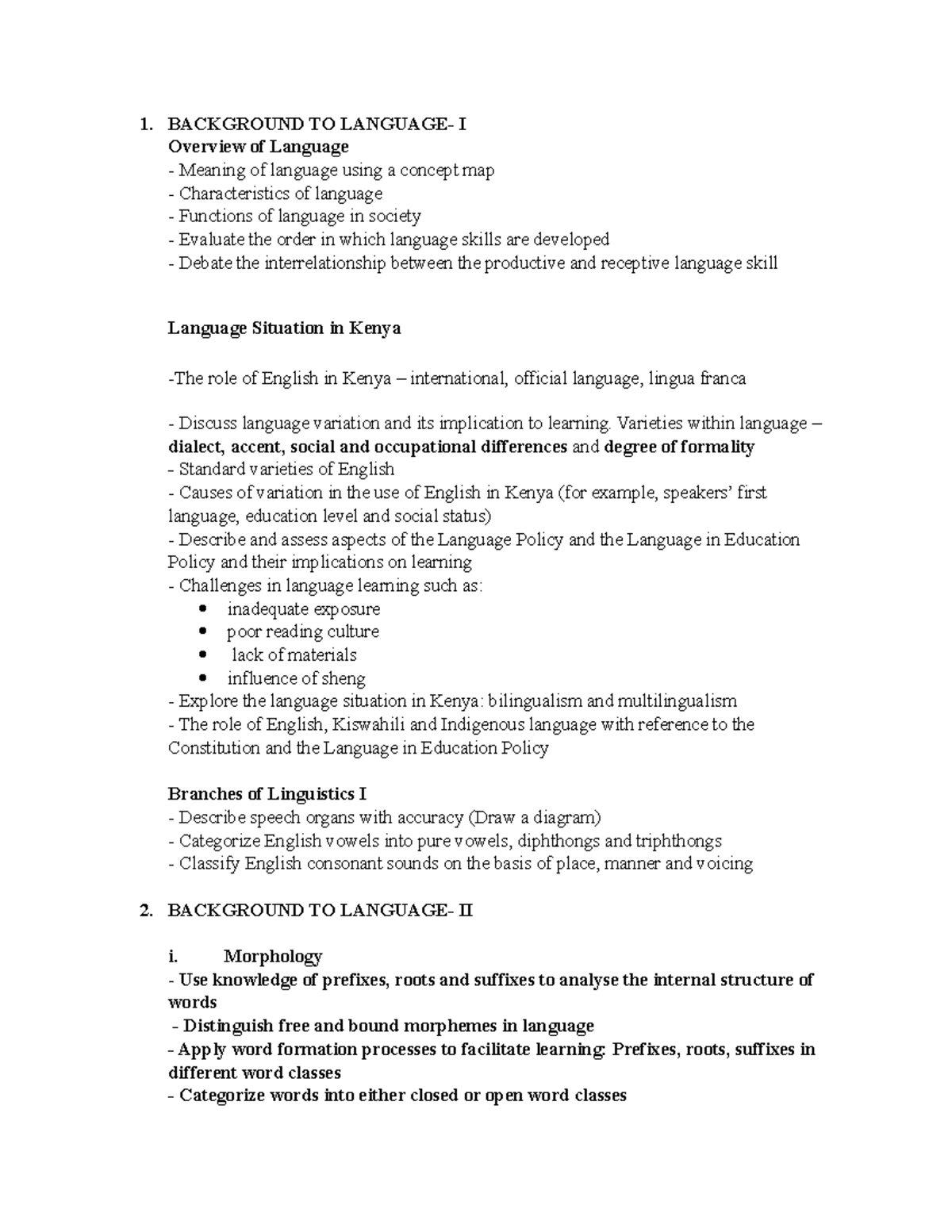 English Language and Linguistics Notes - Course Code ENG 101 - Studocu