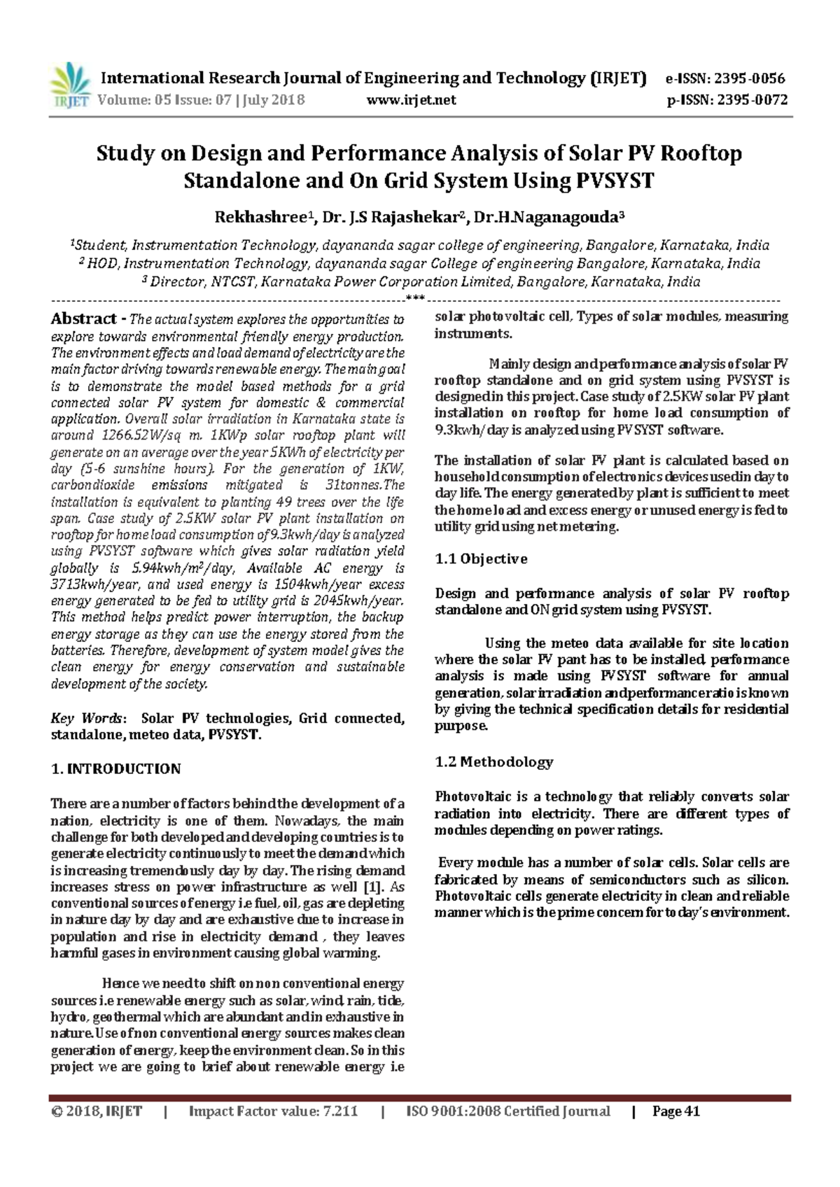 Design & Performance Analysis of Solar PV Rooftop Systems Using PVSYST ...