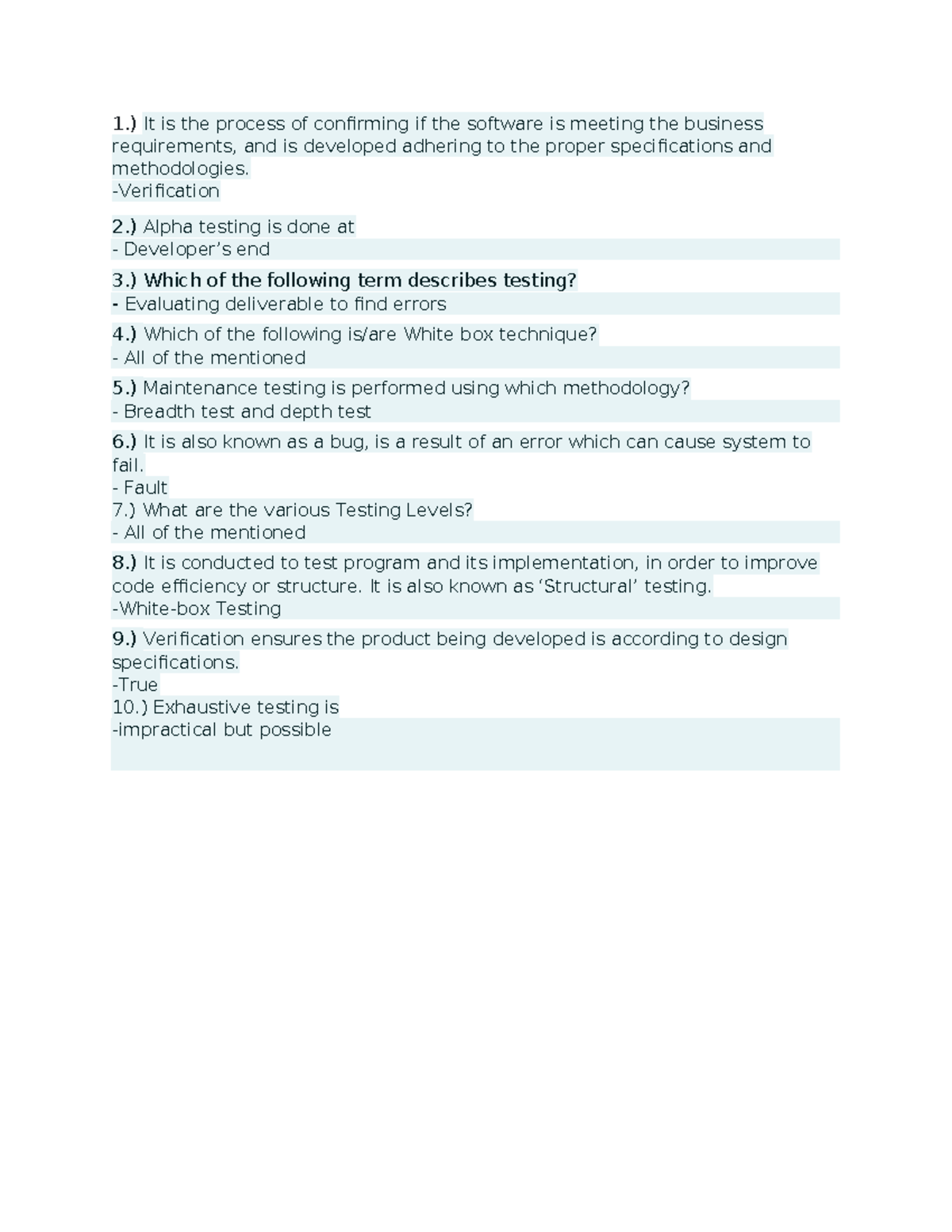 Software Engineering 1 Final Exam Q1 Study Notes - Studocu