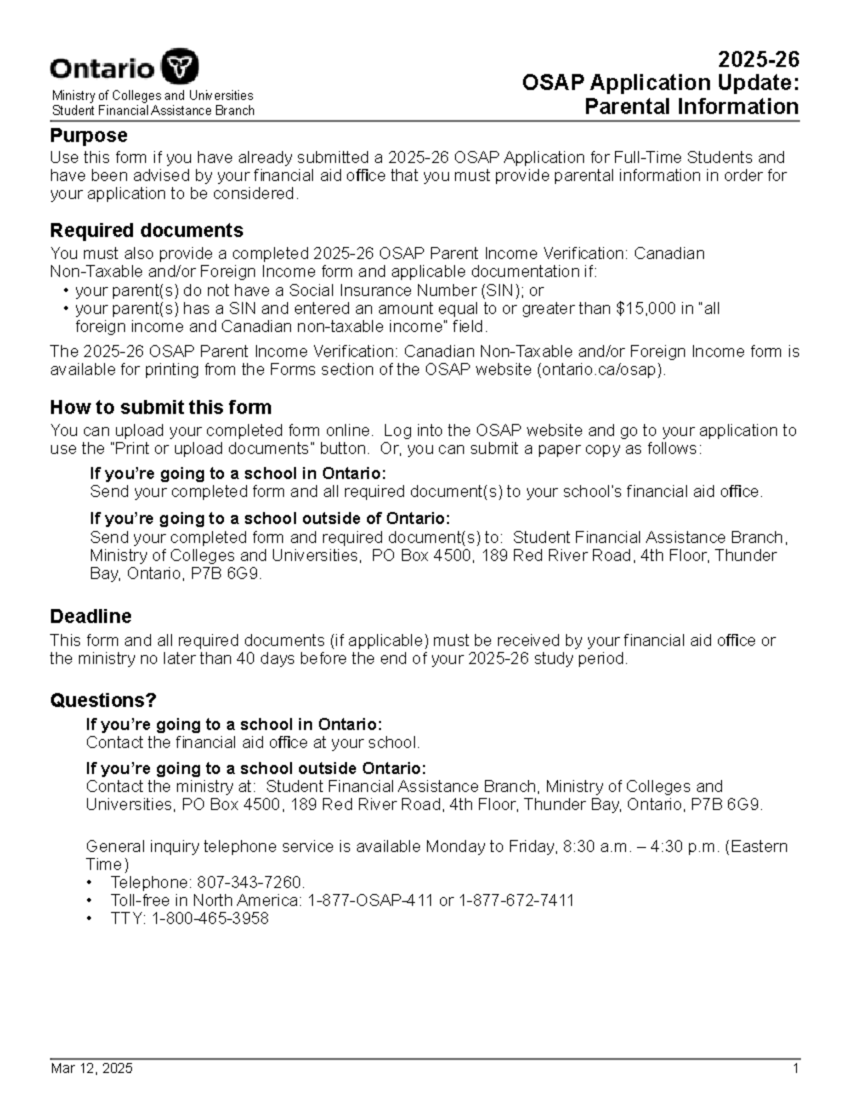 OSAP Application Update: Parental Info Submission Guide - Studocu