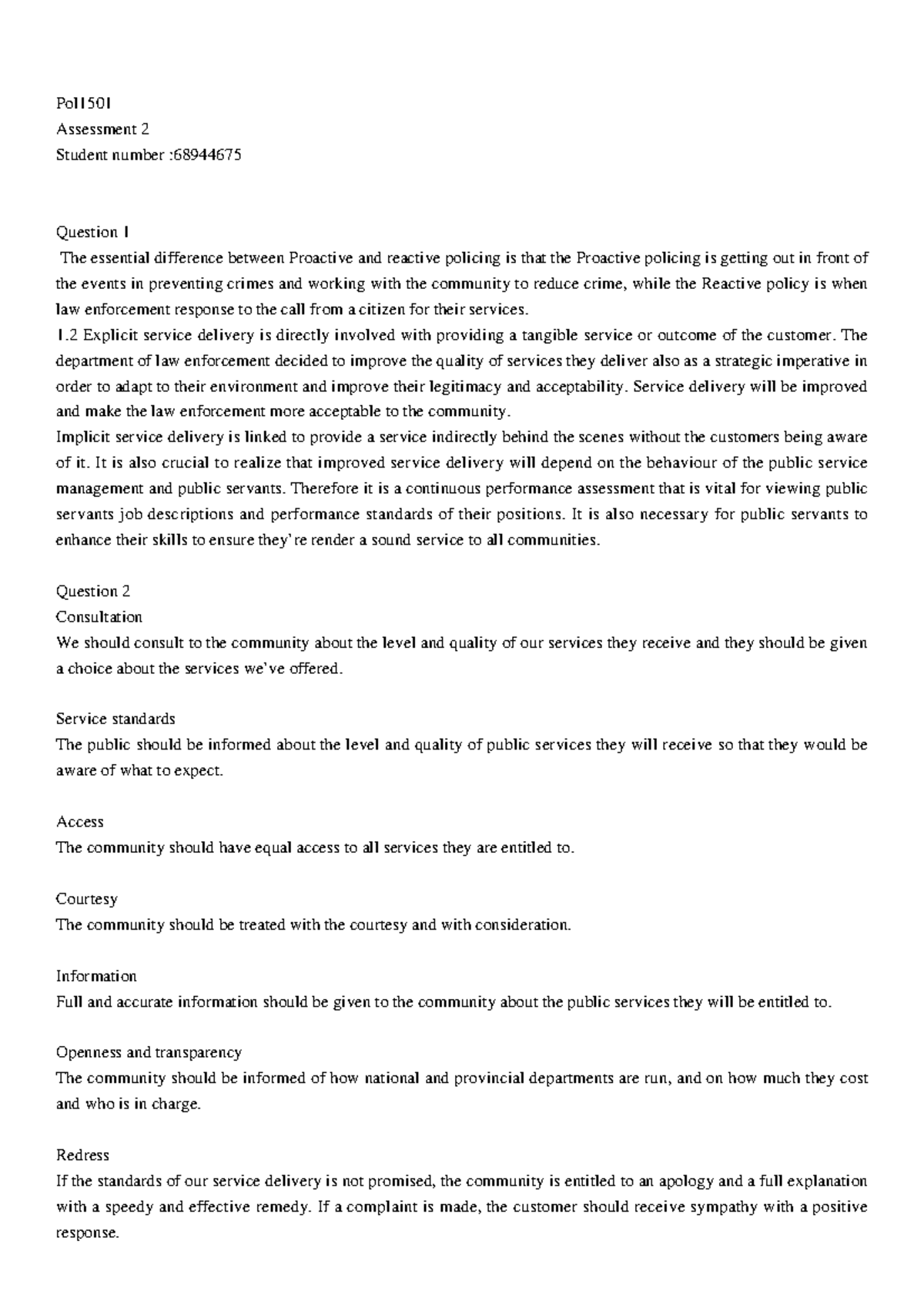 Pol1501 assessment 2 pdf - Pol Assessment 2 Student number : Question 1 ...
