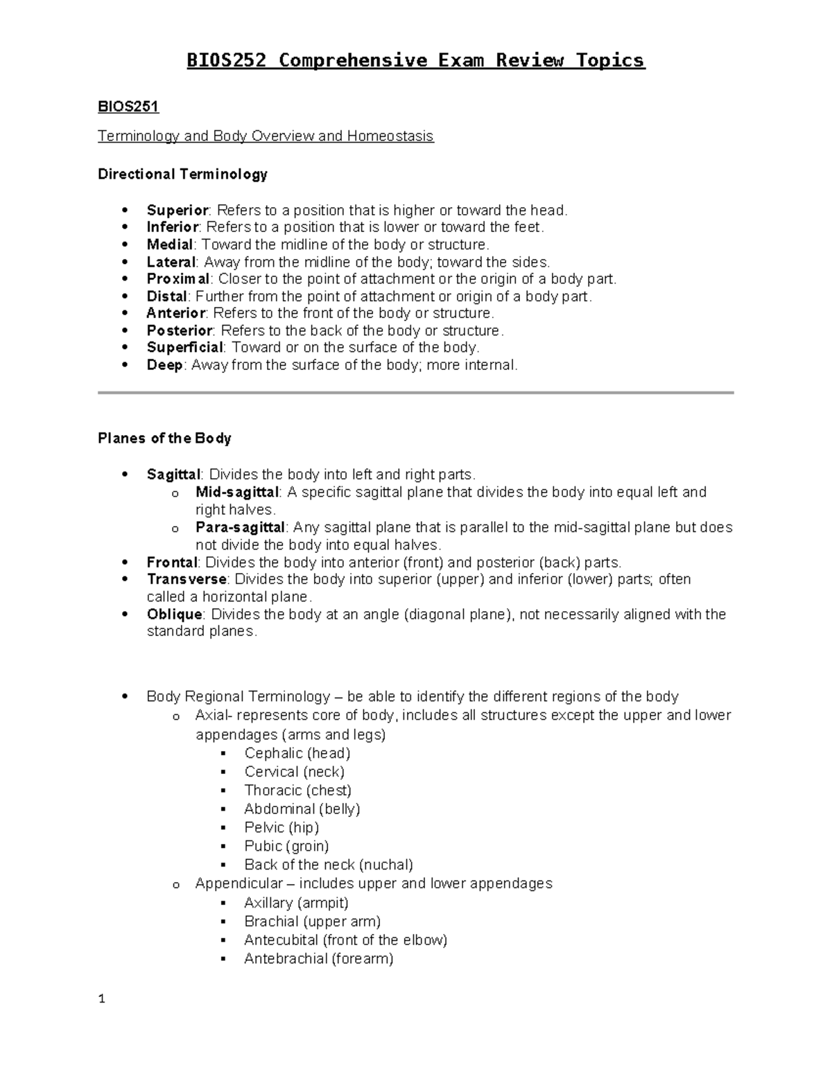 BIOS252 Comprehensive Exam Review study guide 2 - BIOS Terminology and ...