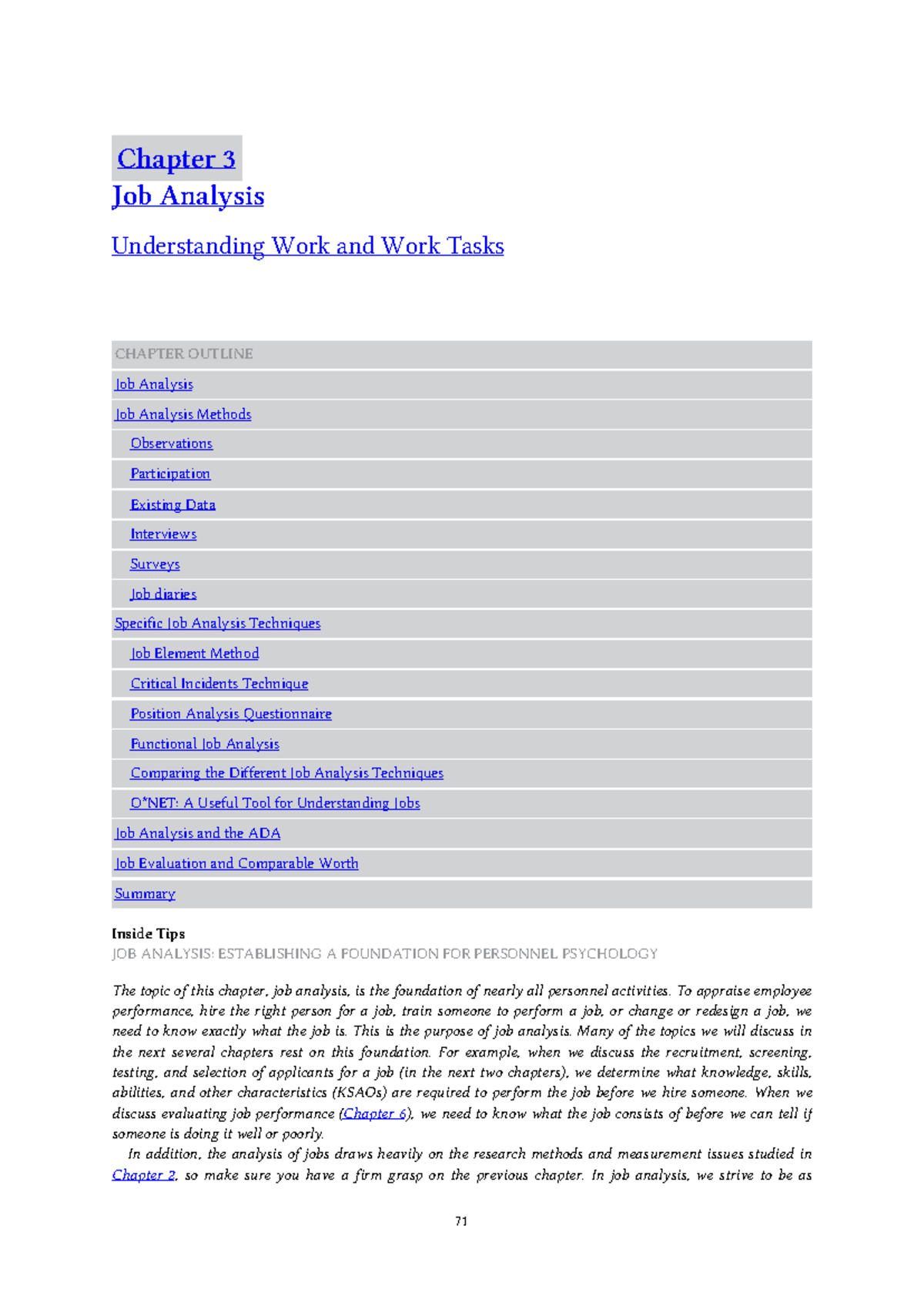 Chapter 3: Job Analysis - Understanding Work and Tasks (PSY 301) - Studocu