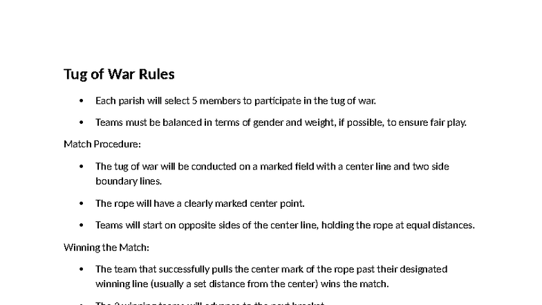 Rules for Tug of War & Sack Quiz (Event Guidelines) - Studocu