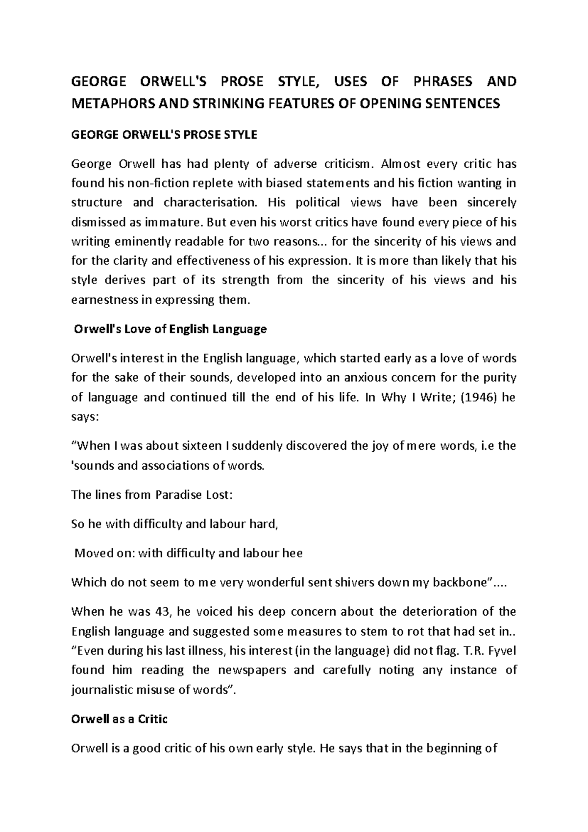 George Orwell Writing Style