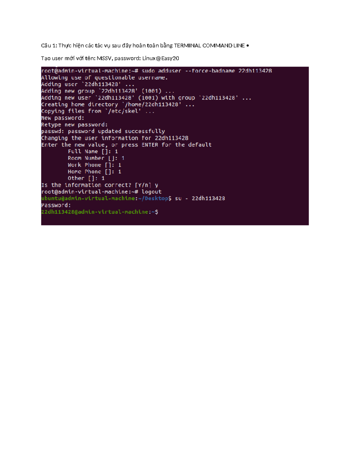 22dh113428 Final Exam - Terminal Command Line Tasks - Studocu