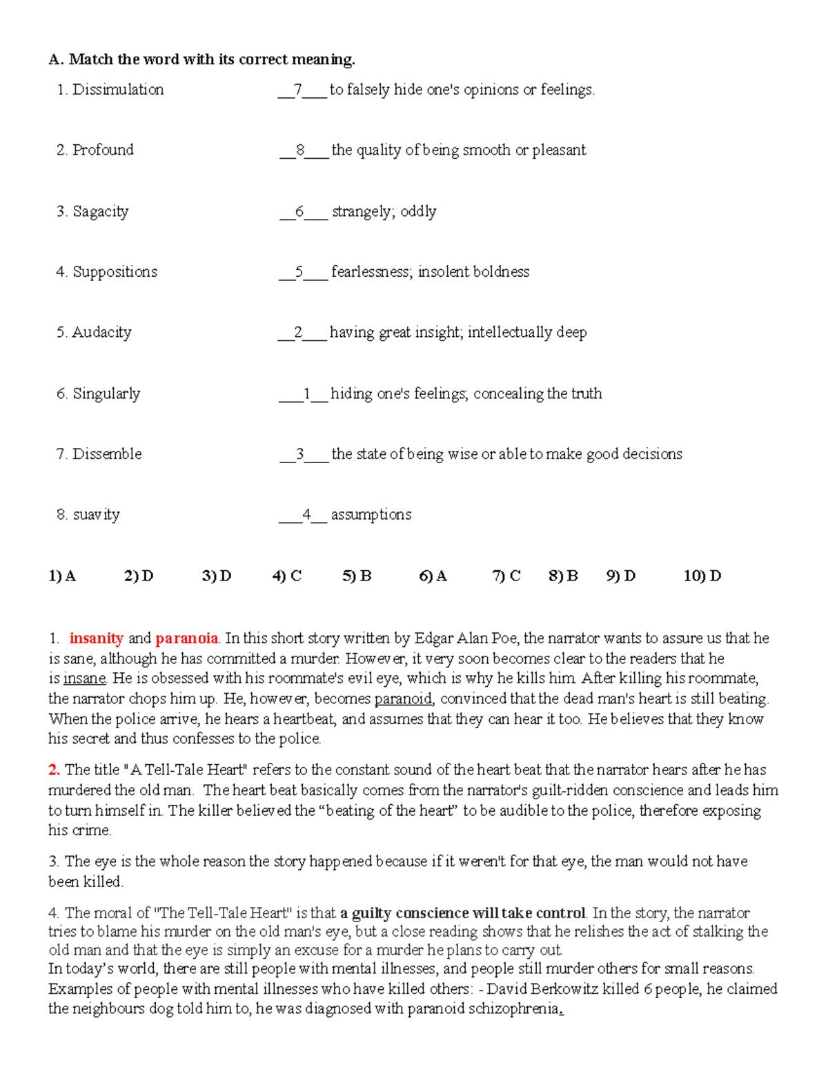 The Tell-Tale Heart: Analysis & Answer Key [28422] - Studocu