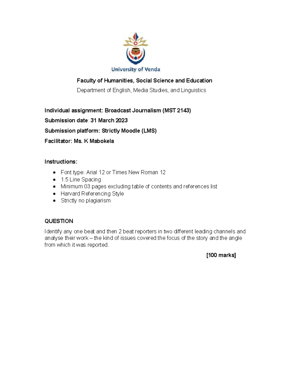 2023 Individual Assignment - Faculty of Humanities, Social Science and ...