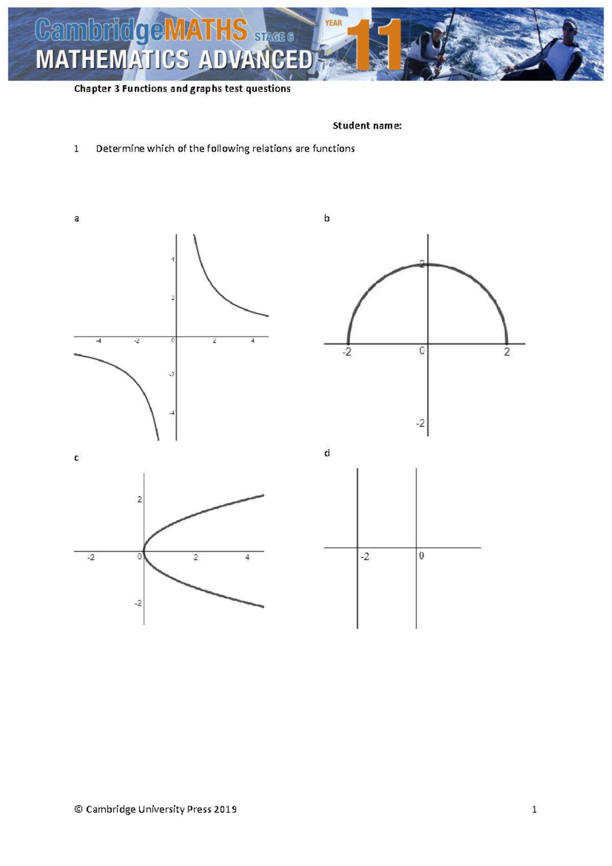 Chapter 3 Functions and Graphs Test Questions (Cambridge) - Studocu
