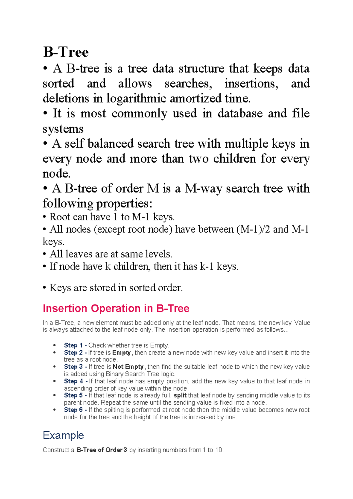 Module 2 B Trees - B-Tree • A B-tree is a tree data structure that ...
