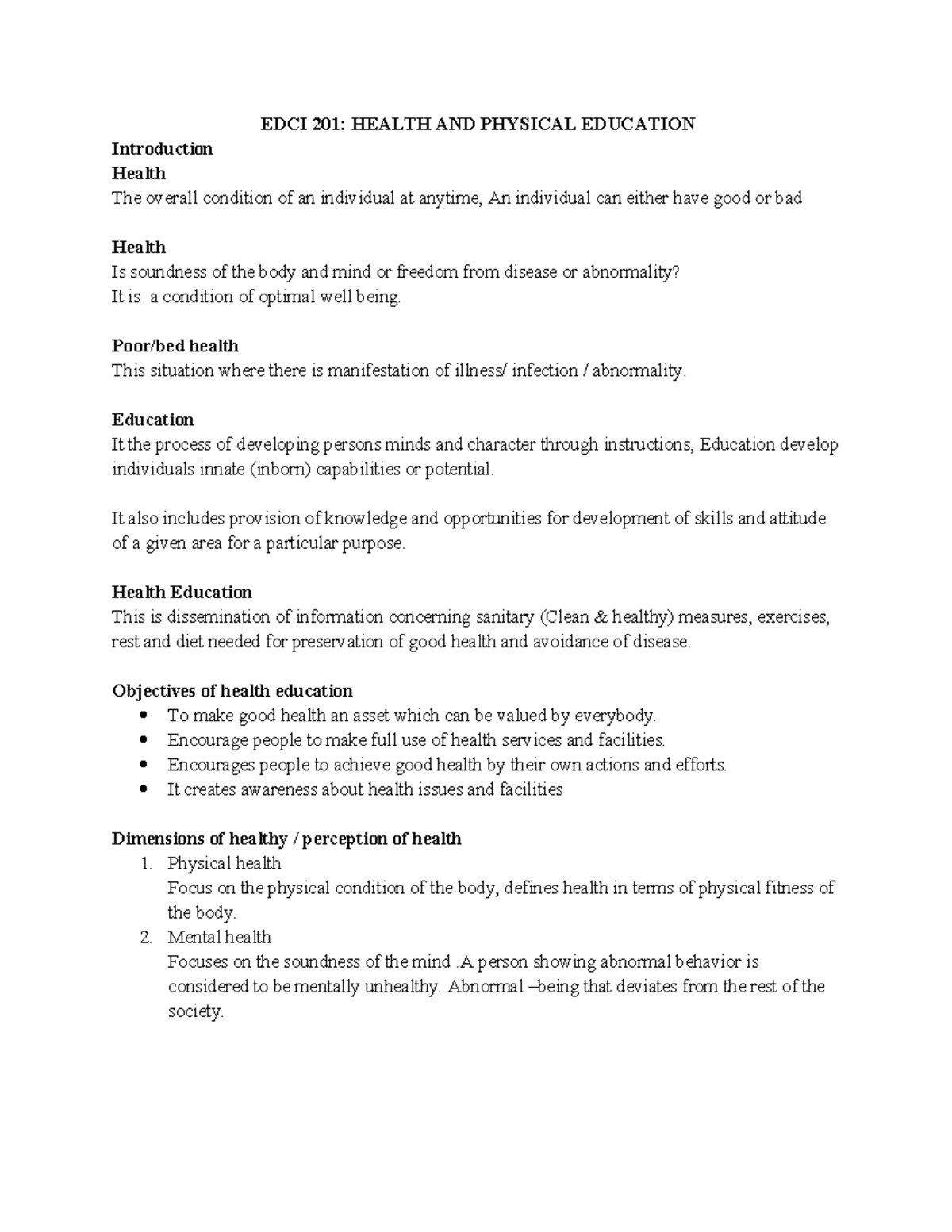 Health and Physical Education Overview (EDCI 201) - Studocu
