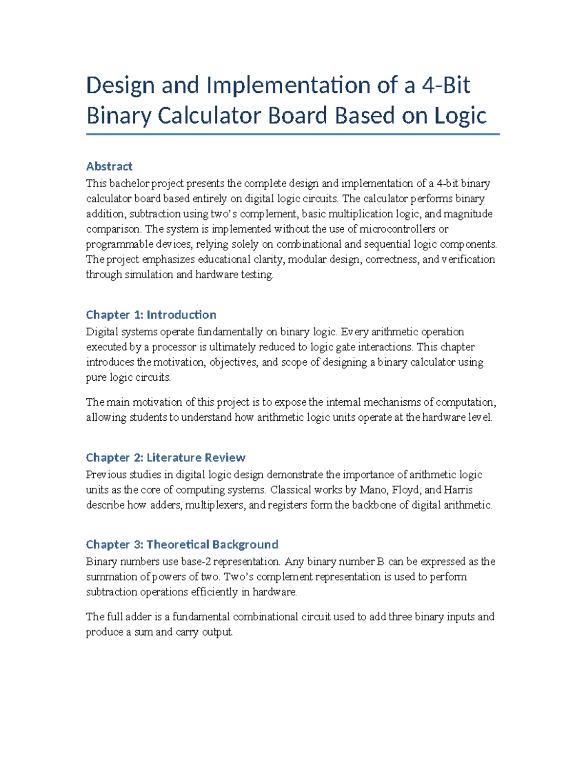 Complete 4-Bit Binary Calculator Design Project (Bachelor) - Studocu