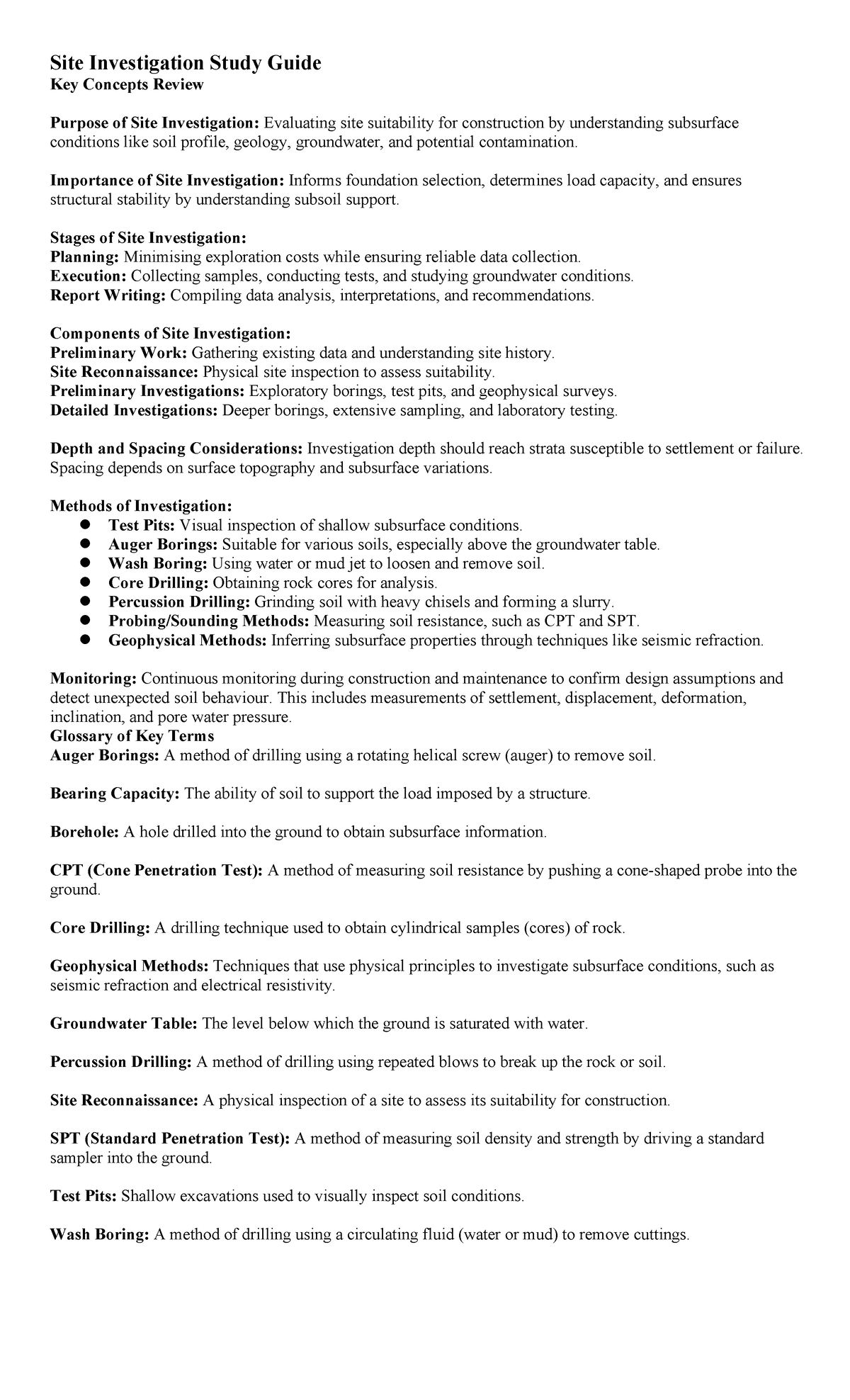 Site Investigation Study Guide: Key Concepts and Methods for ...