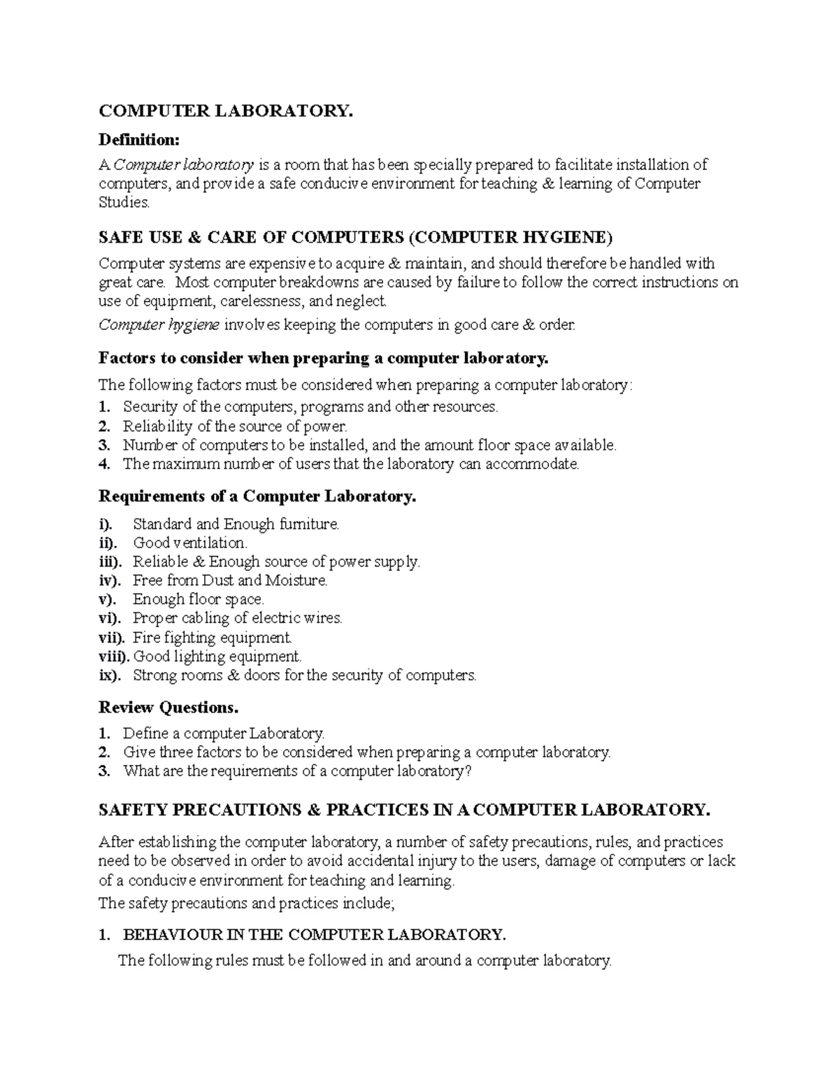 Computer Laboratory - COMPUTER LABORATORY. Definition: A Computer ...