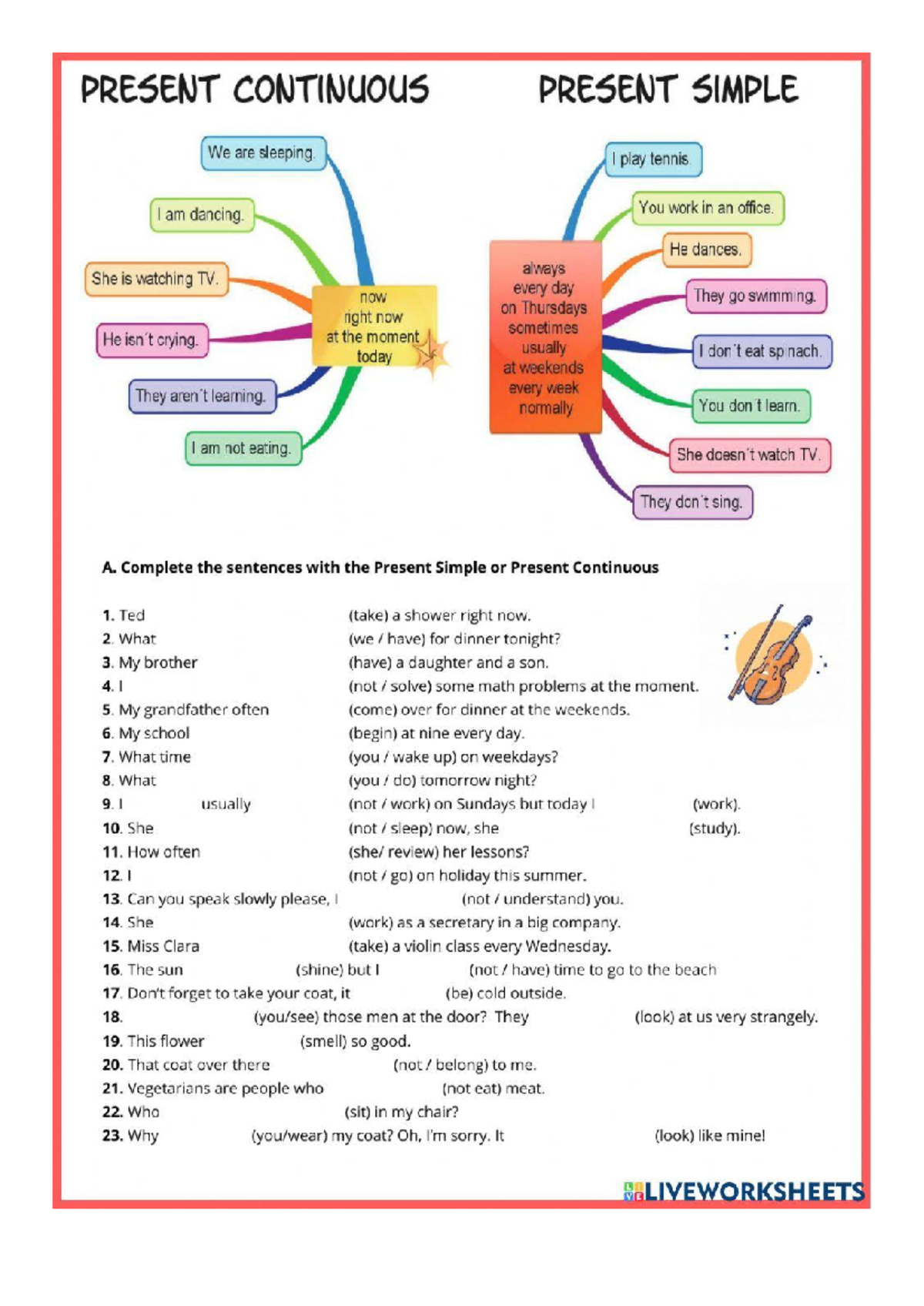 Worksheet 1380240 - Prácticas de Presente Continuo y Simple - Studocu