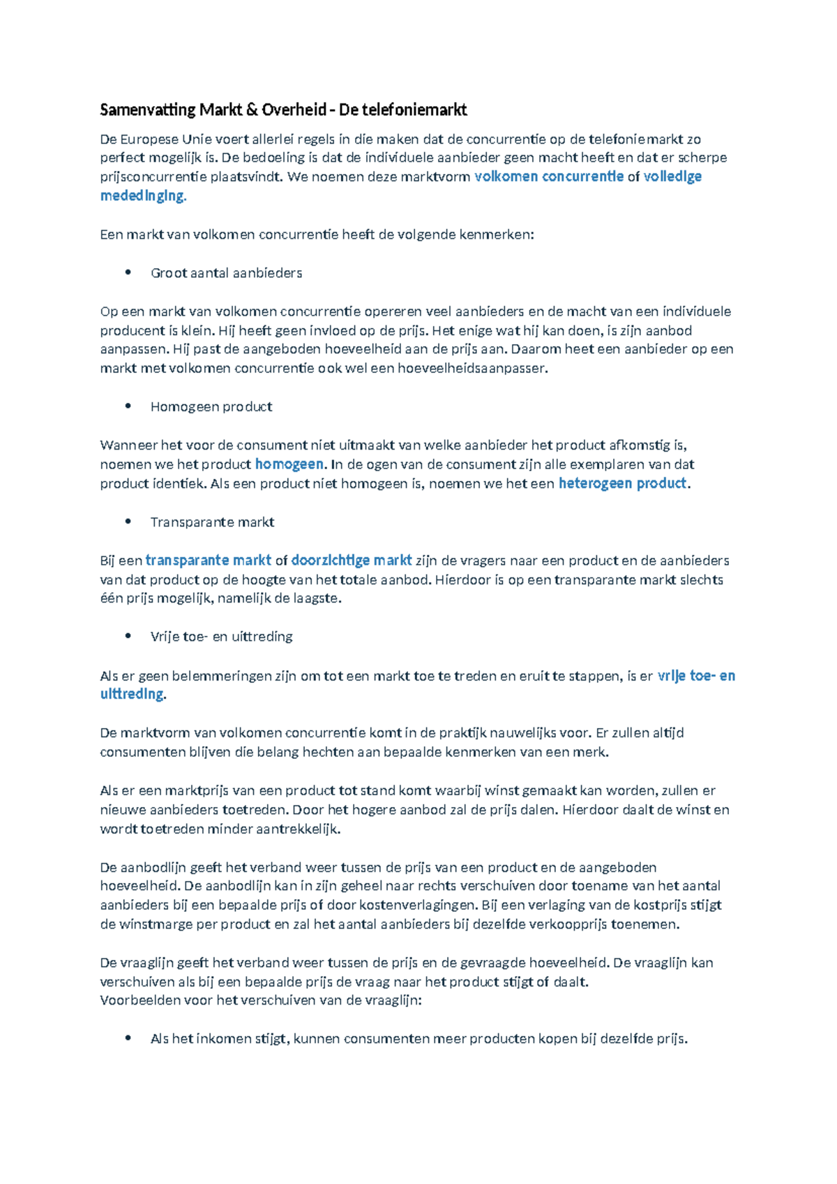 Samenvatting Economie: Markt & Overheid - Concurrentie en Monopolie ...