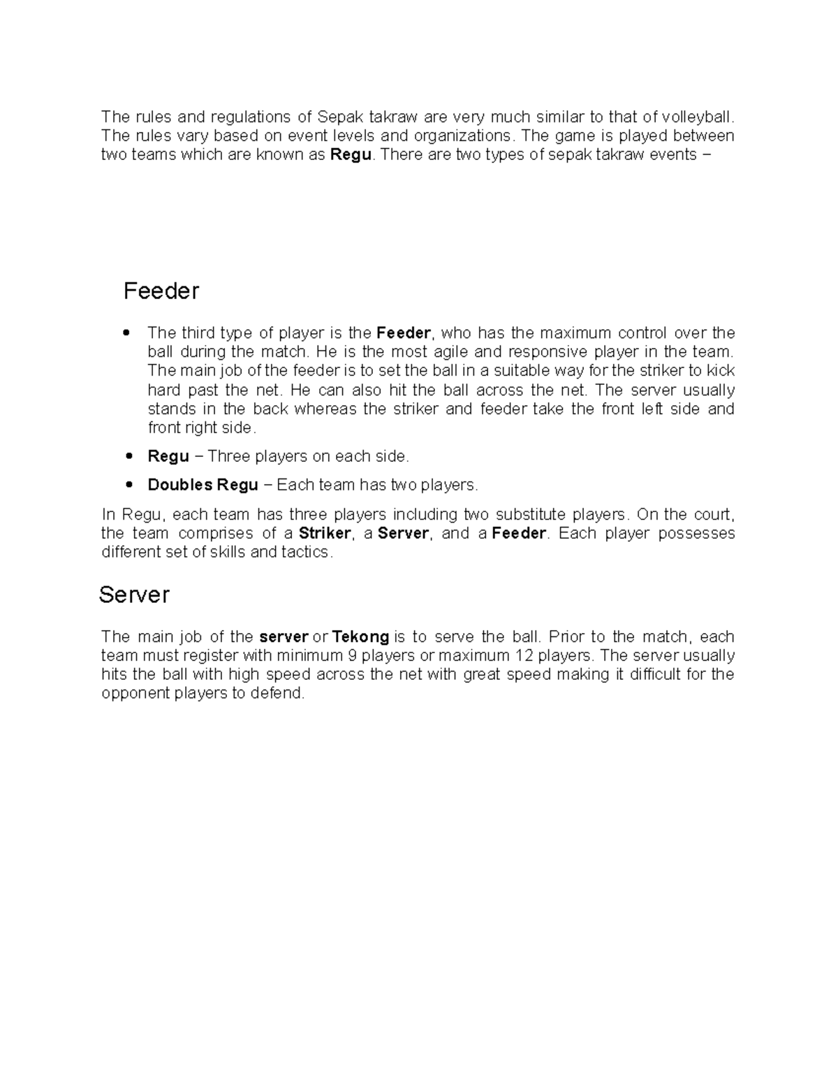Rulesand Reg - 789 - The rules and regulations of Sepak takraw are very ...