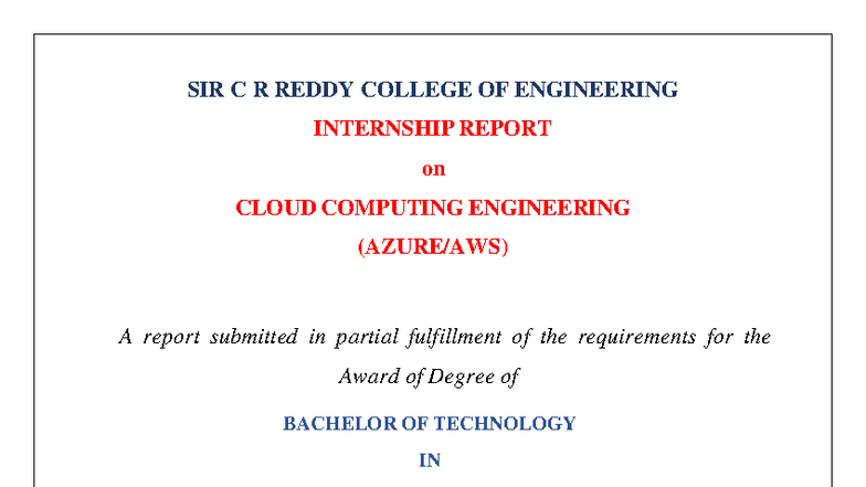 Internship Report on Cloud Computing - B.Tech AI & DS (21B81A5454 ...