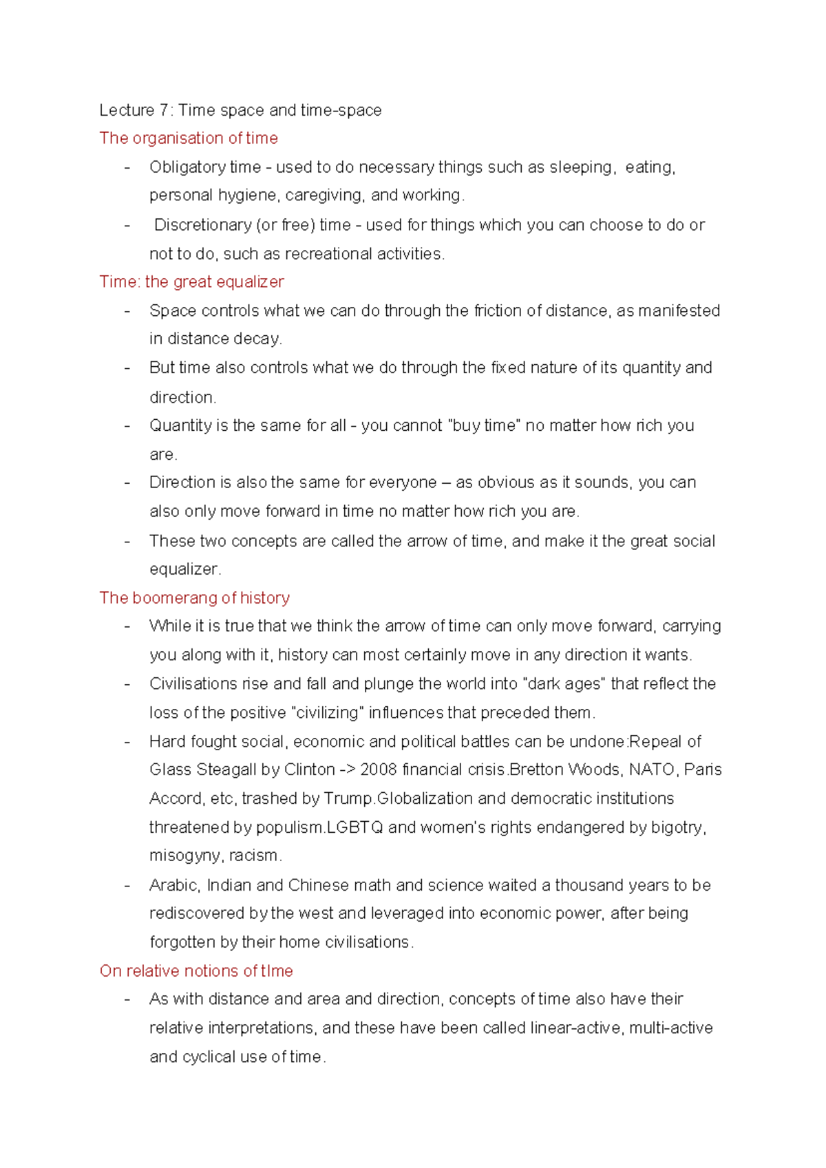 Geo 106 final - Lecture notes 7-11 - Lecture 7: Time space and time ...