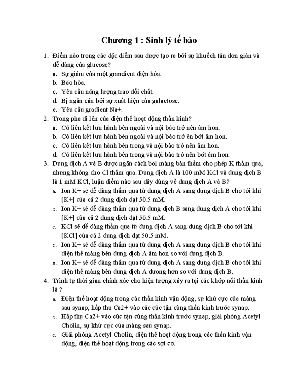 BRS dch - fdfff - Chương 1 : Sinh lý tế bào 1. Điểm nào trong các đặc ...