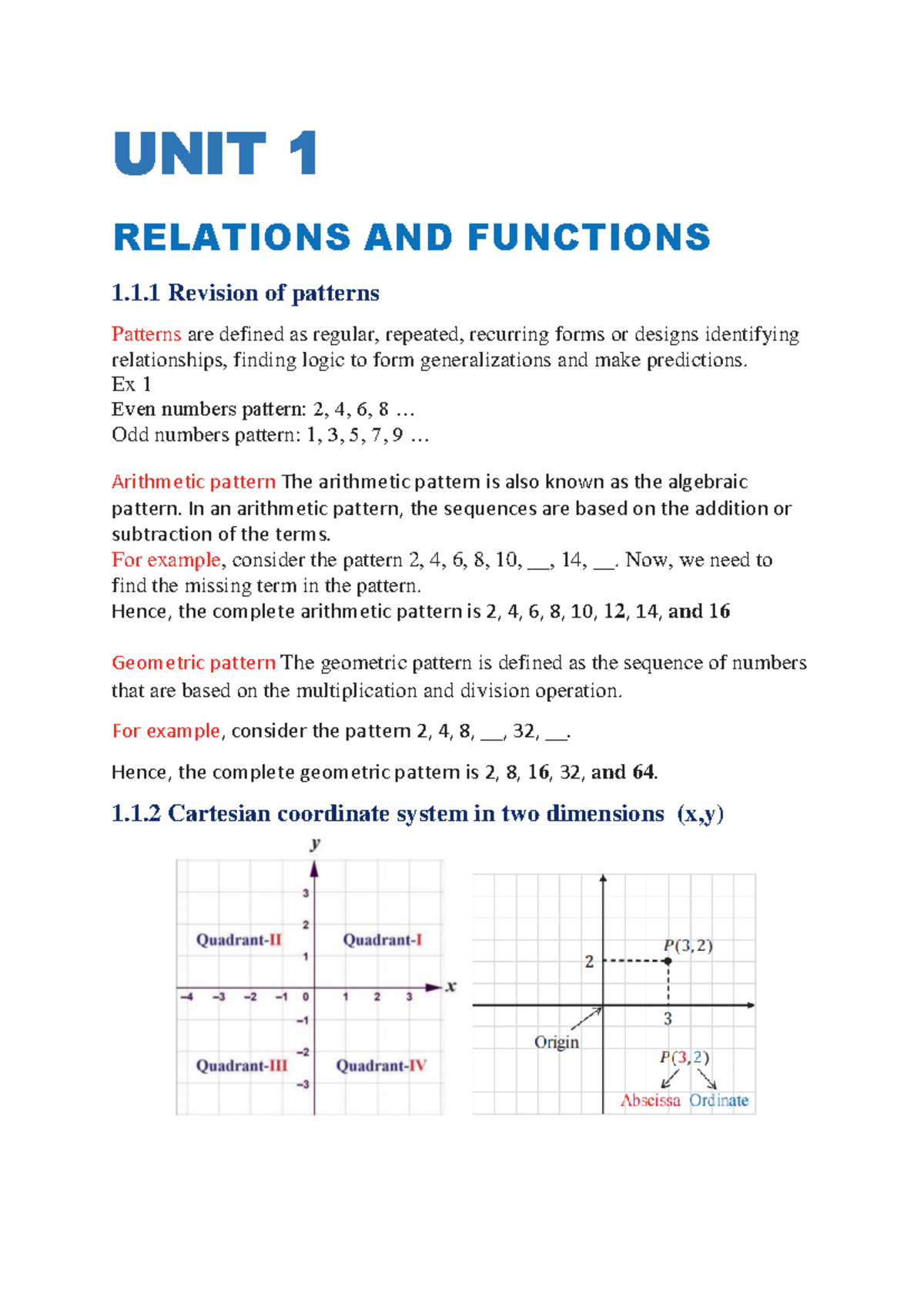 UNIT 1 mats - rgwrgy3h - UNIT 1 RELATIONS AND FUNCTIONS 1.1 Revision of ...
