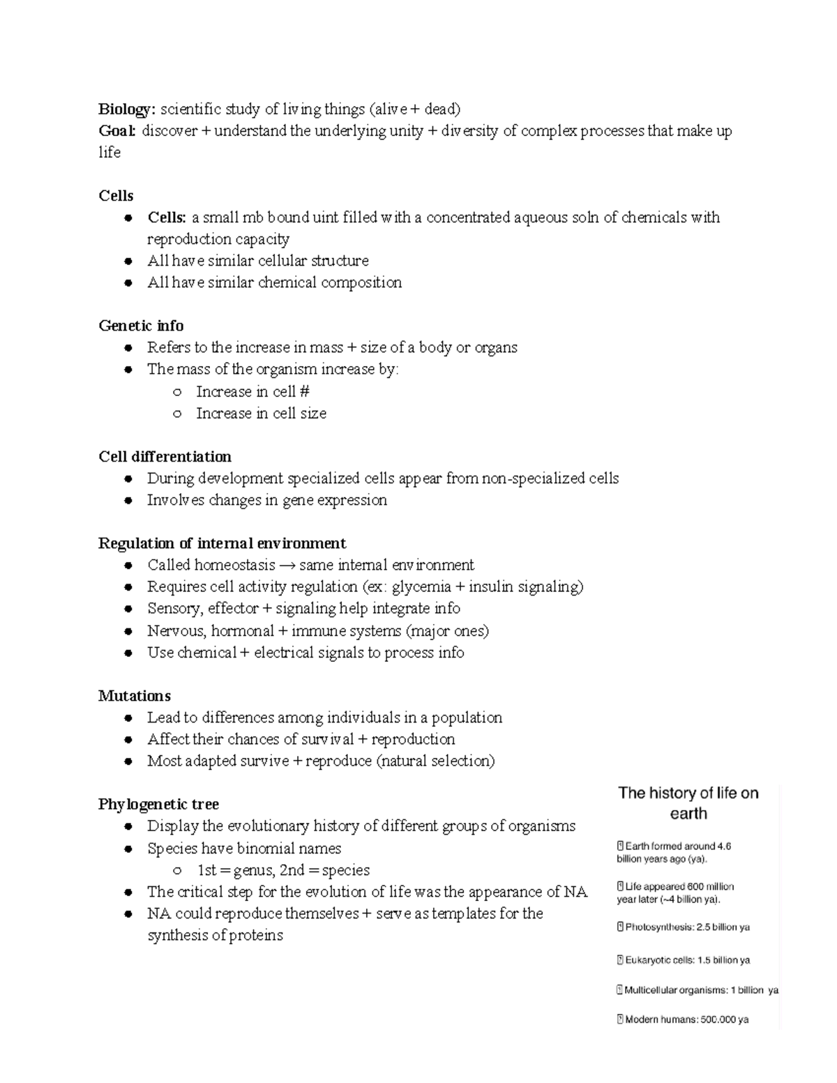 Module 1 introduction - lecture notes from lecture 1 - Biology ...