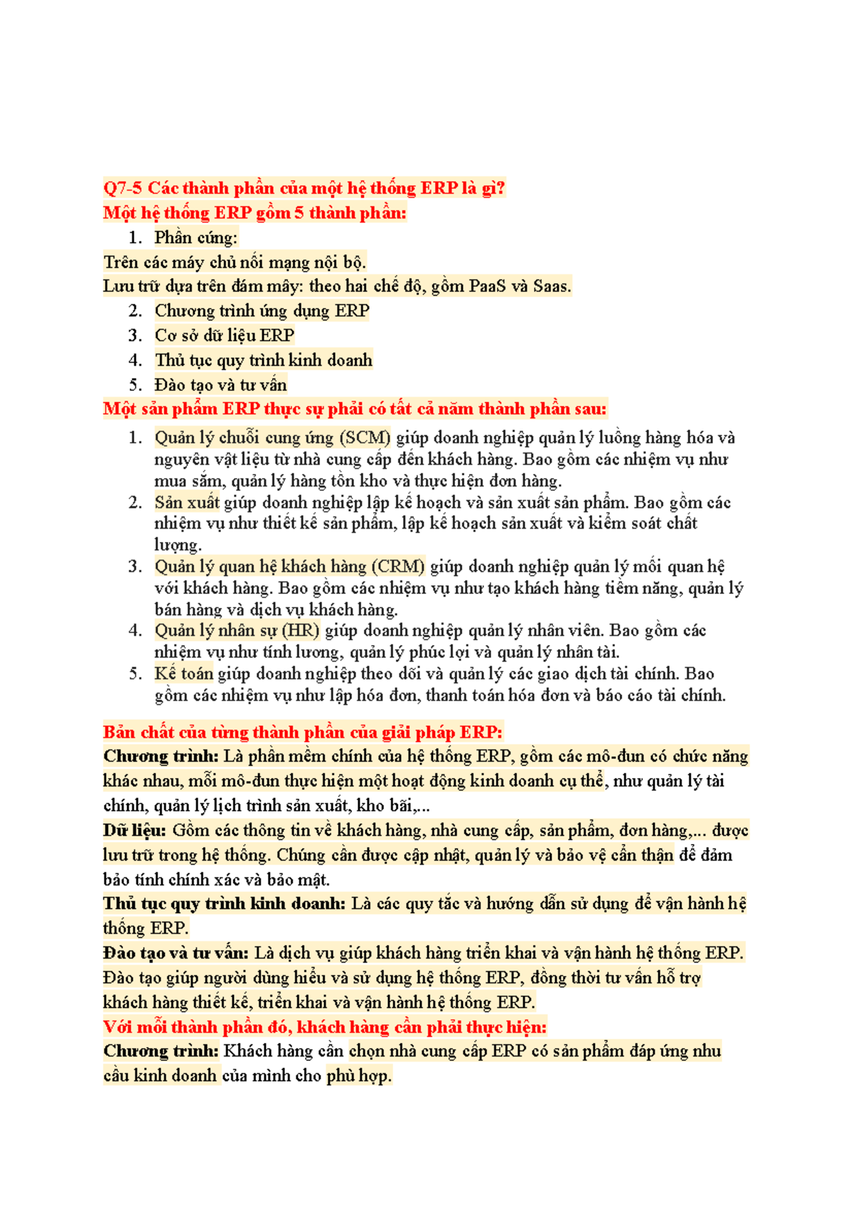 Htttql - trfd - Q7-5 Các thành phần của một hệ thống ERP là gì? Một hệ ...