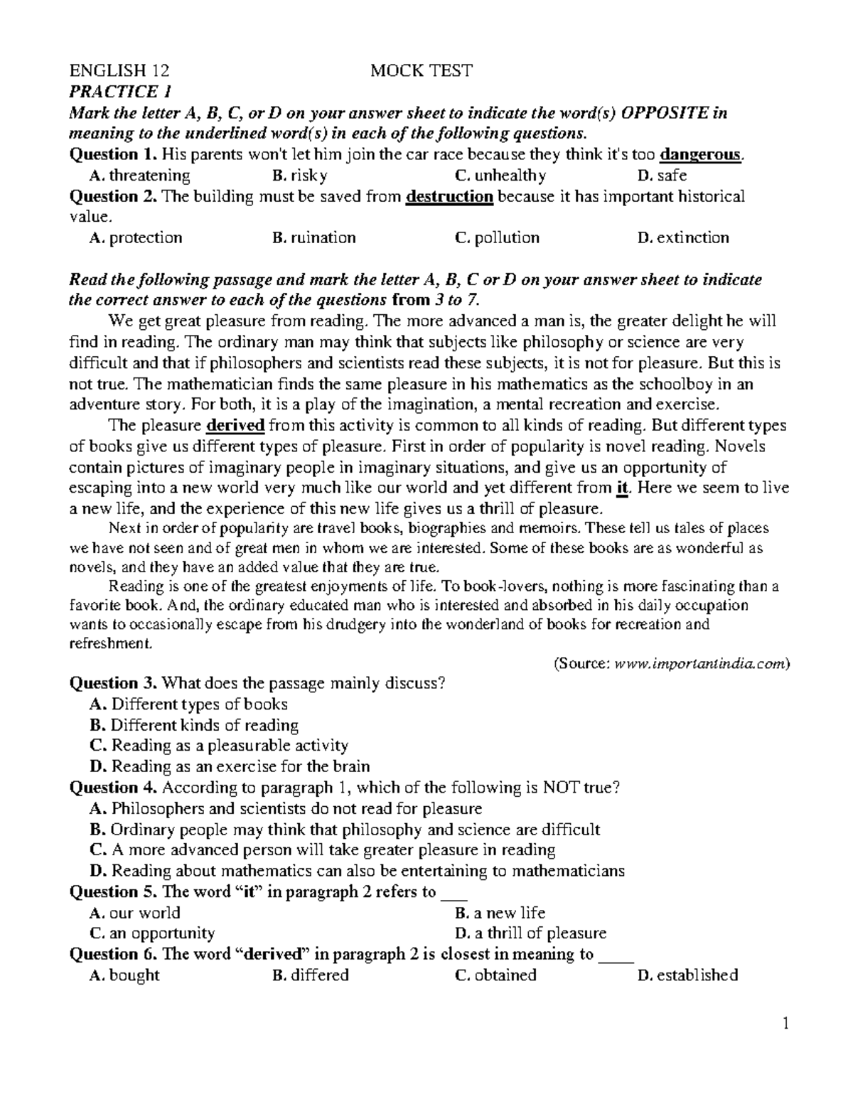 2324 E12 KTCK2 Review - dsdagvbed - ENGLISH 12 MOCK TEST PRACTICE 1 ...