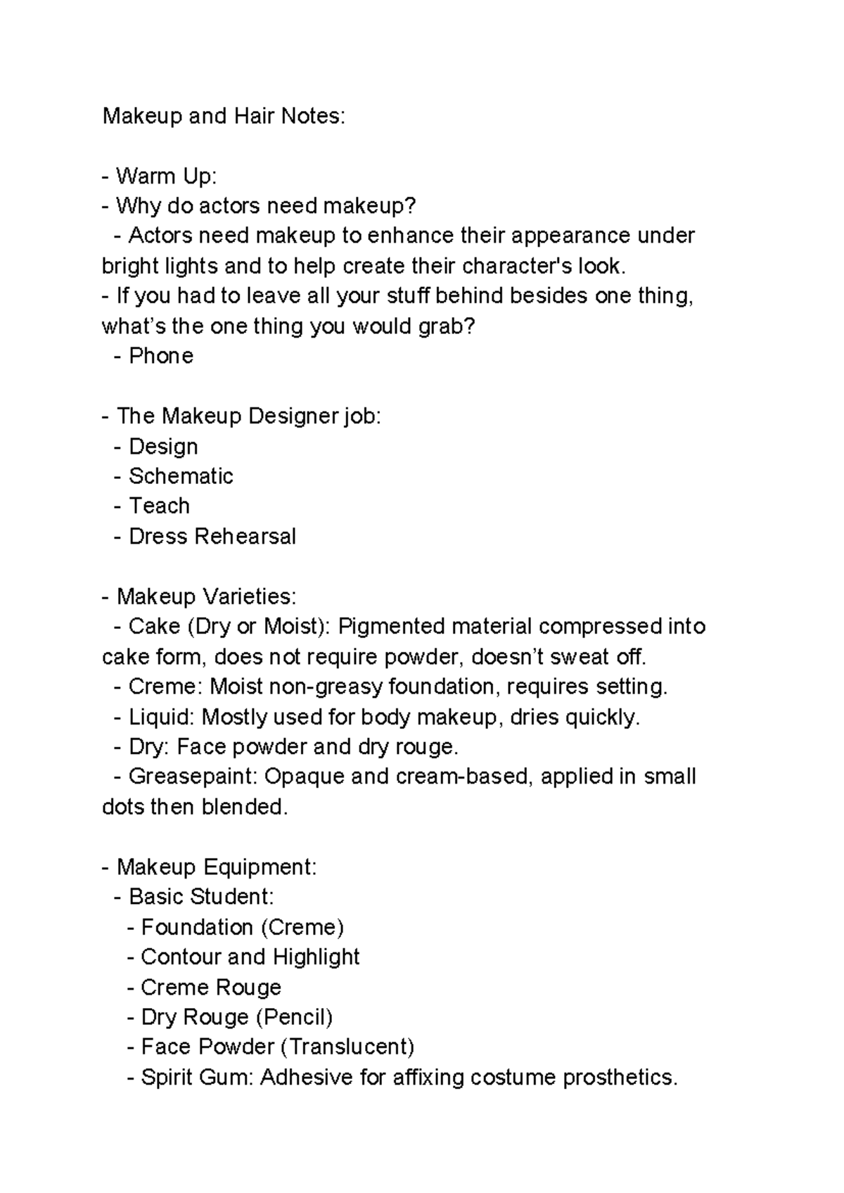 MUA 101 Lecture Notes: Makeup Techniques & Special Effects Overview ...