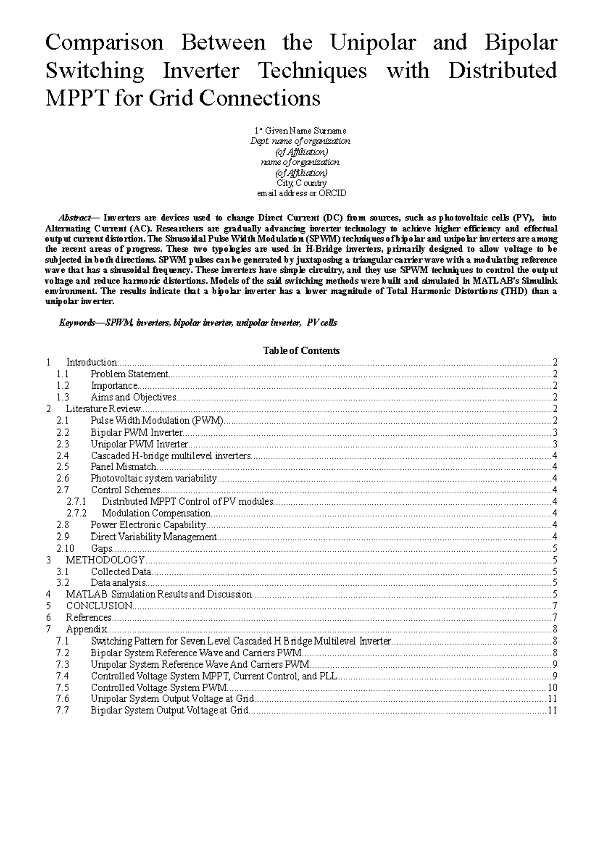 Comparison of Unipolar vs. Bipolar Inverter Techniques with MPPT for ...