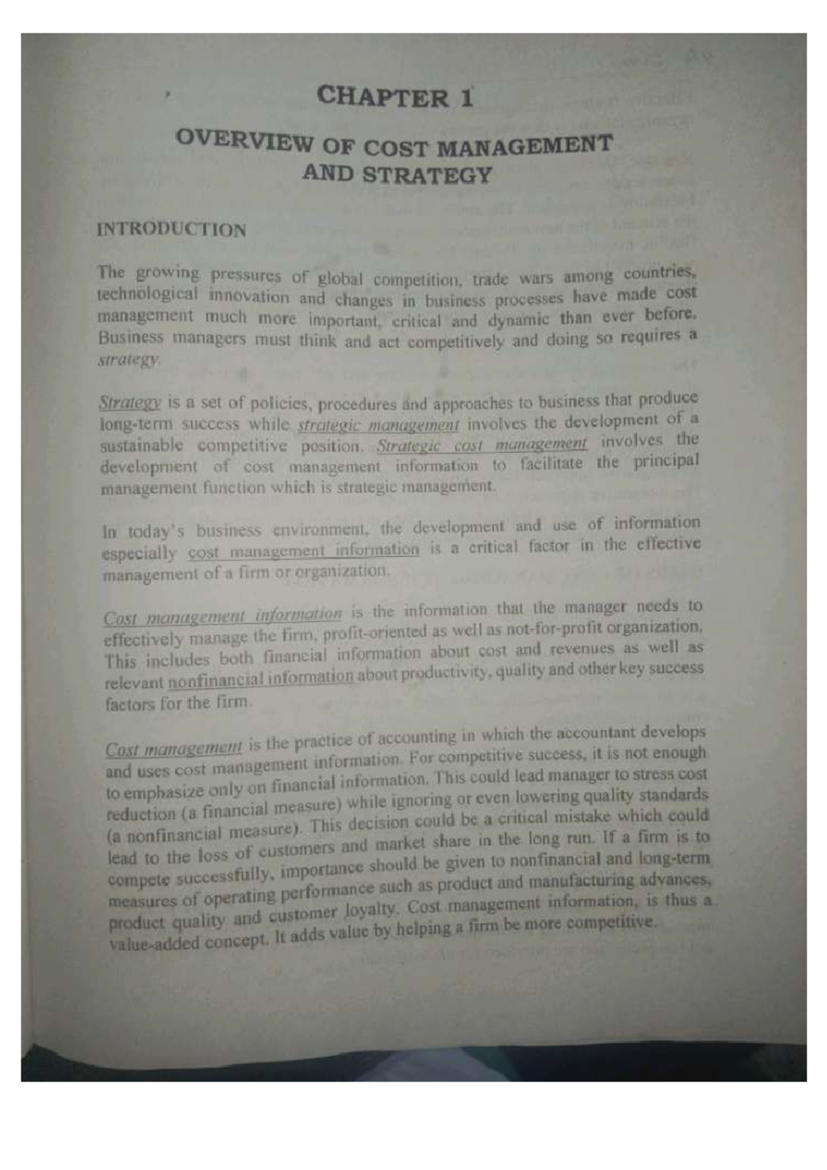 CHAPTER 1: OVERVIEW OF COST MANAGEMENT AND STRATEGY - Studocu