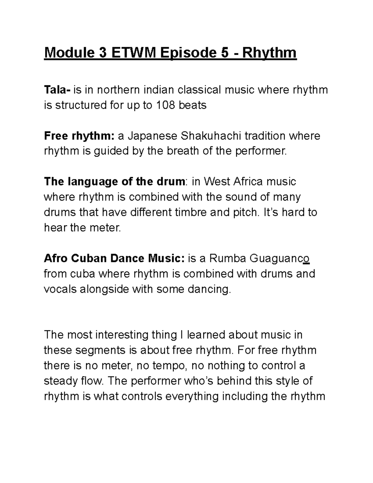 Module 3 ETWM Ep 5: Exploring Diverse Rhythmic Traditions - Studocu