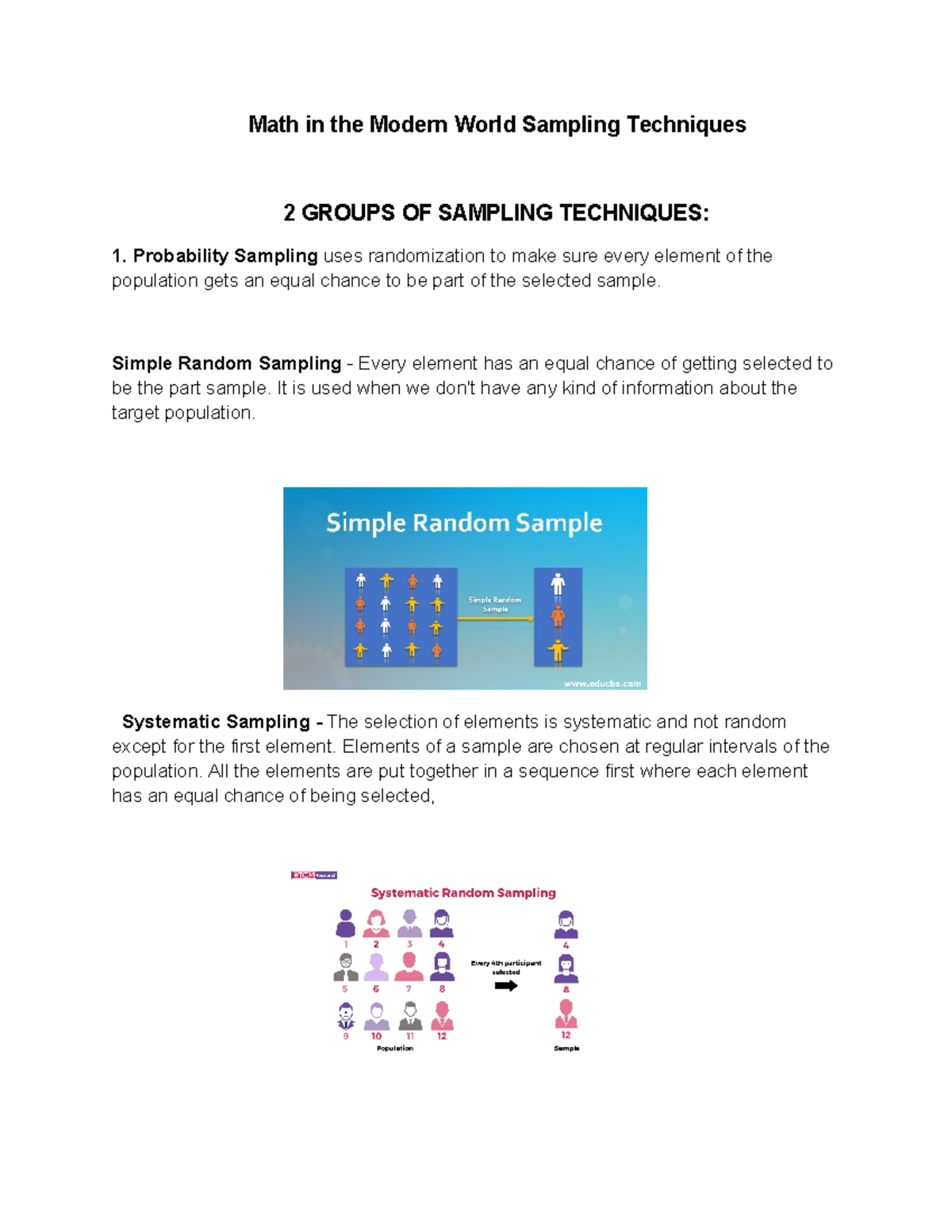 Math Sampling Techniques - Math in the Modern World Sampling Techniques ...