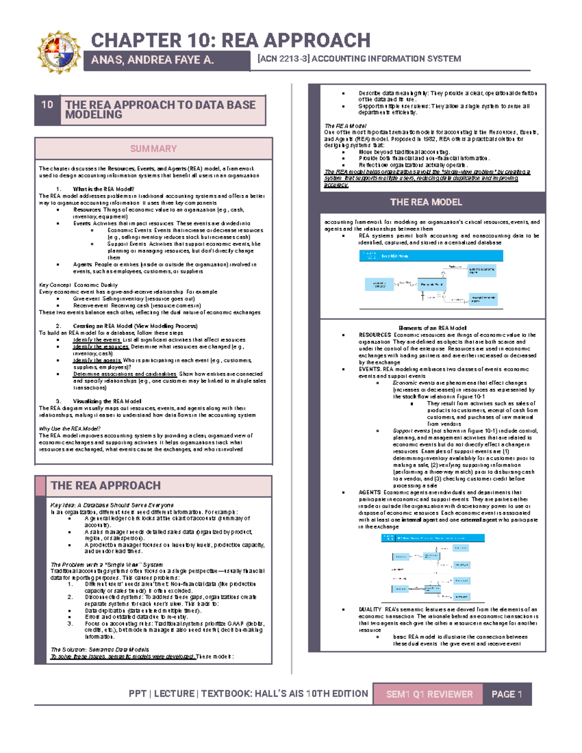 Chapter 10 - REA Model in Accounting Info Systems [ACN 2213-3] - Studocu