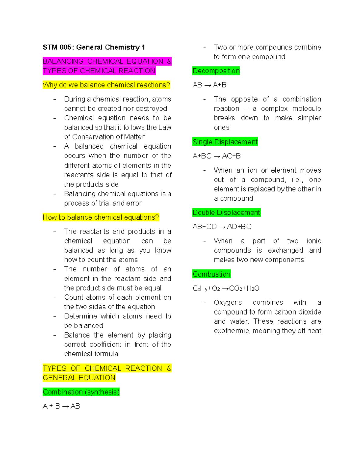 STM 005 Reviewer - STM 005: General Chemistry 1 - STM 005: General ...