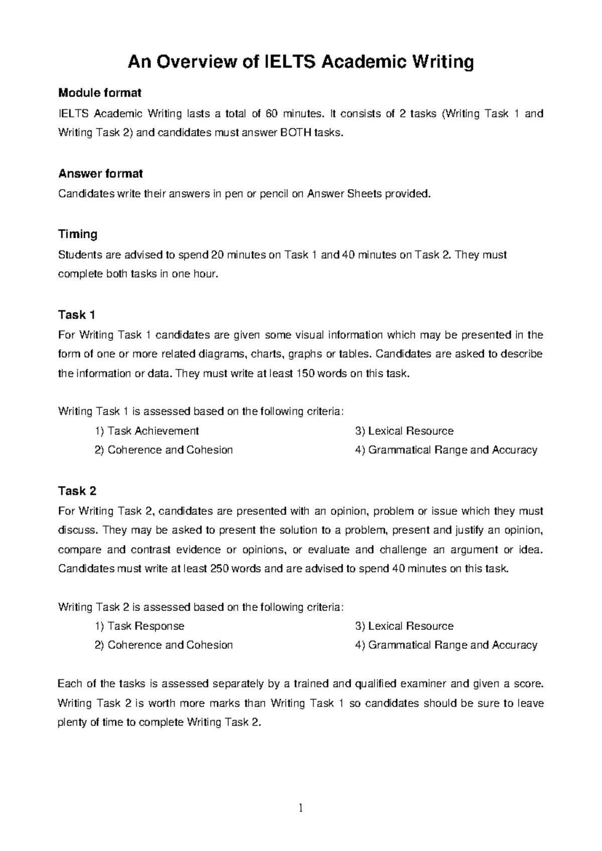 IELTS Academic Writing Module Overview: Tasks 1 & 2 Guide - Studocu