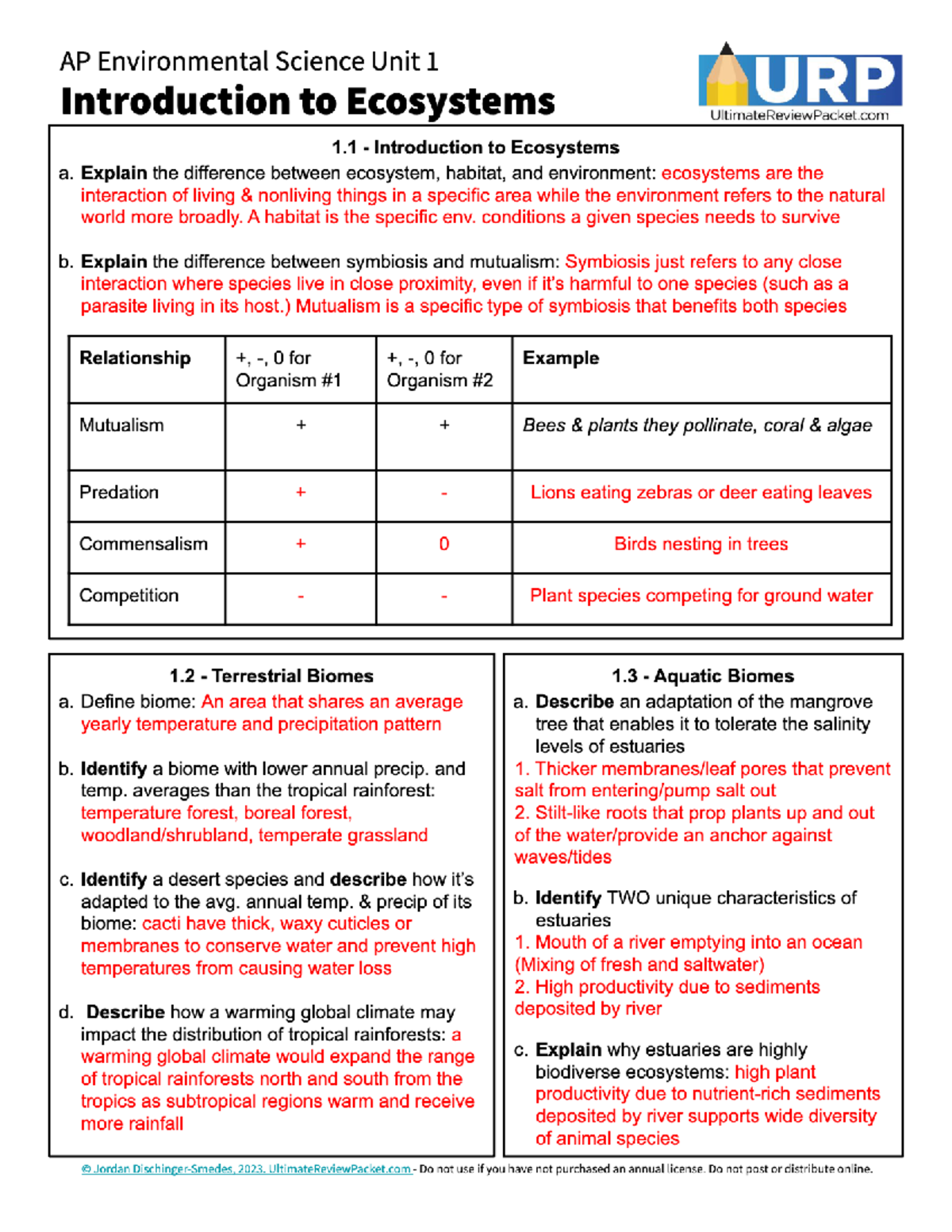 AP Environmental Science Unit 1 Study Guide: Ecosystems ...