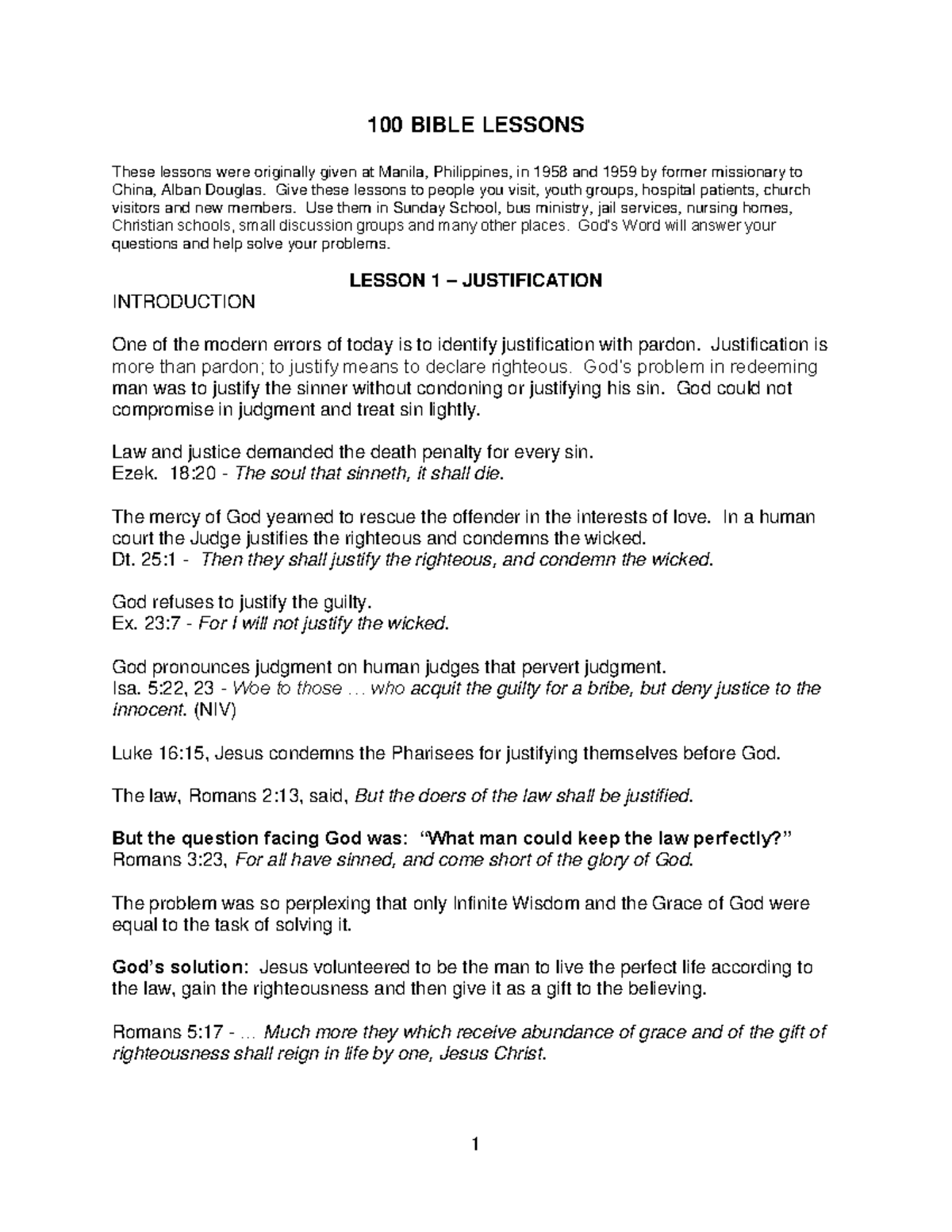 100 Bible Lessons: Lesson 1 - Understanding Justification - Studocu
