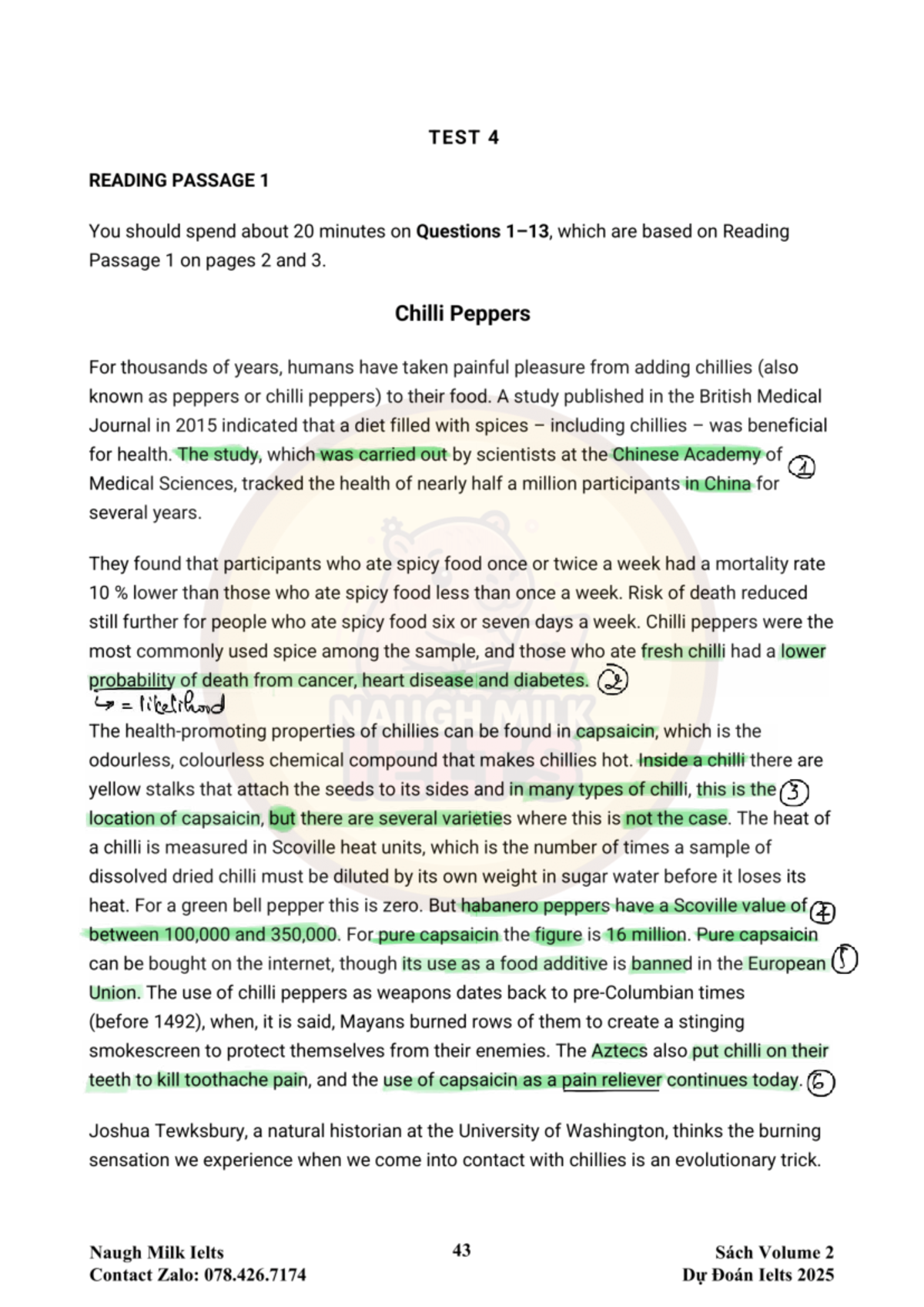 Reading Vol 2 Test 4: Chilli Peppers, Stress Management, and Dolphin ...