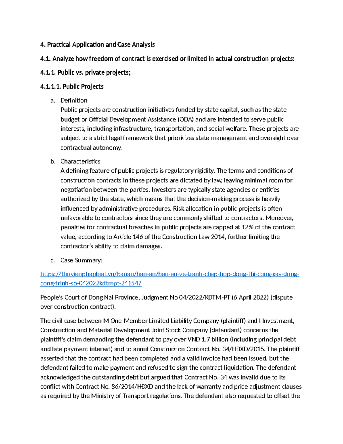4.1. Practical Application of Freedom of Contract in Construction ...