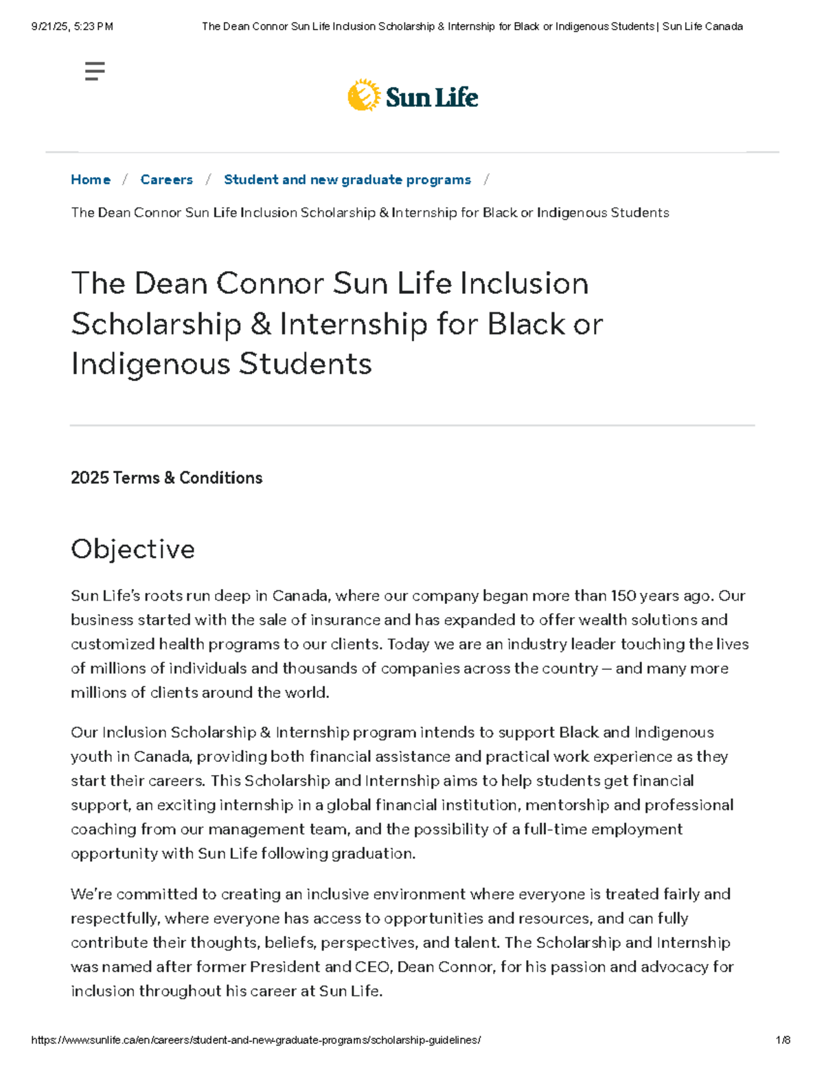 The Dean Connor Sun Life Inclusion Scholarship & Internship for Black ...