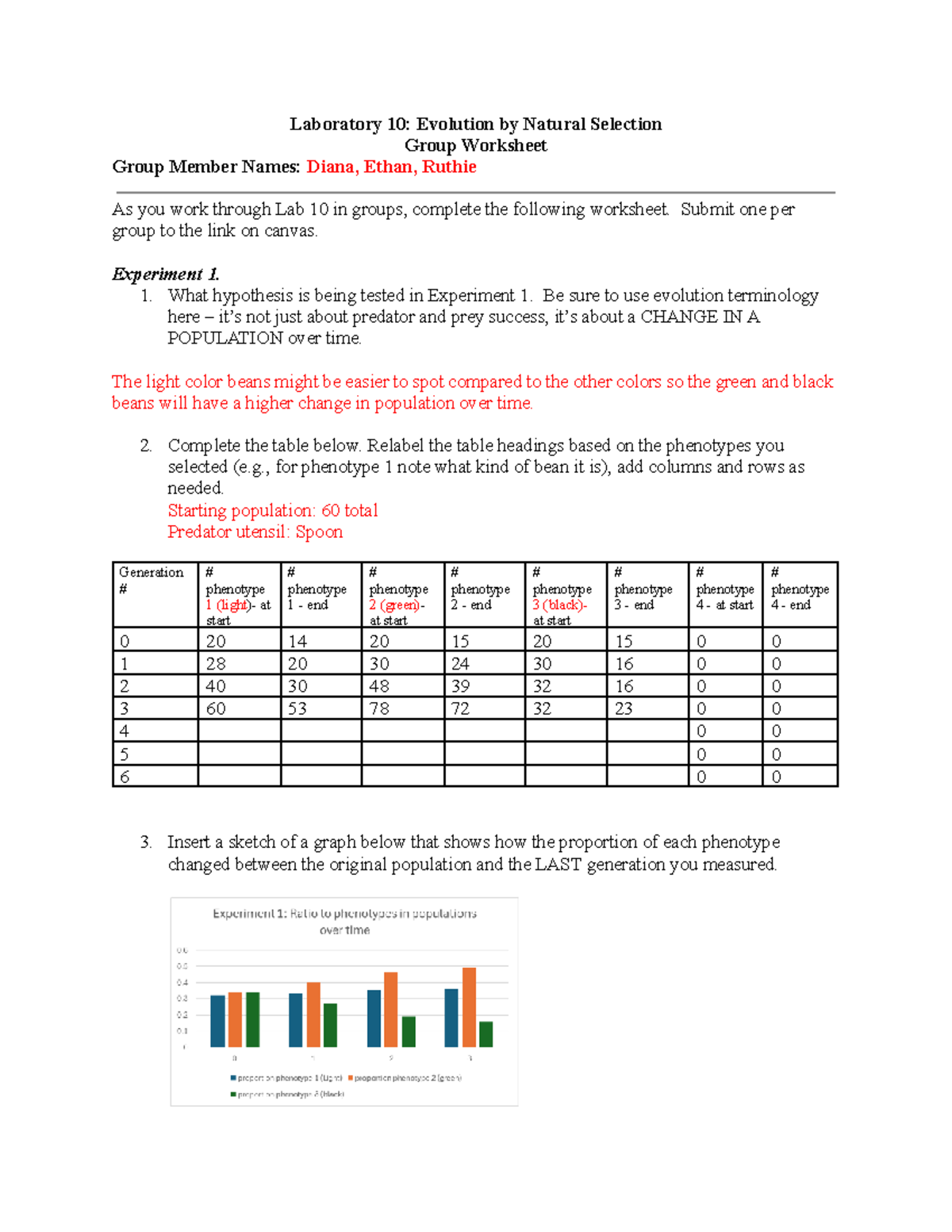 Lab 10: Evolution & Natural Selection Group Worksheet (Group 5) - Studocu