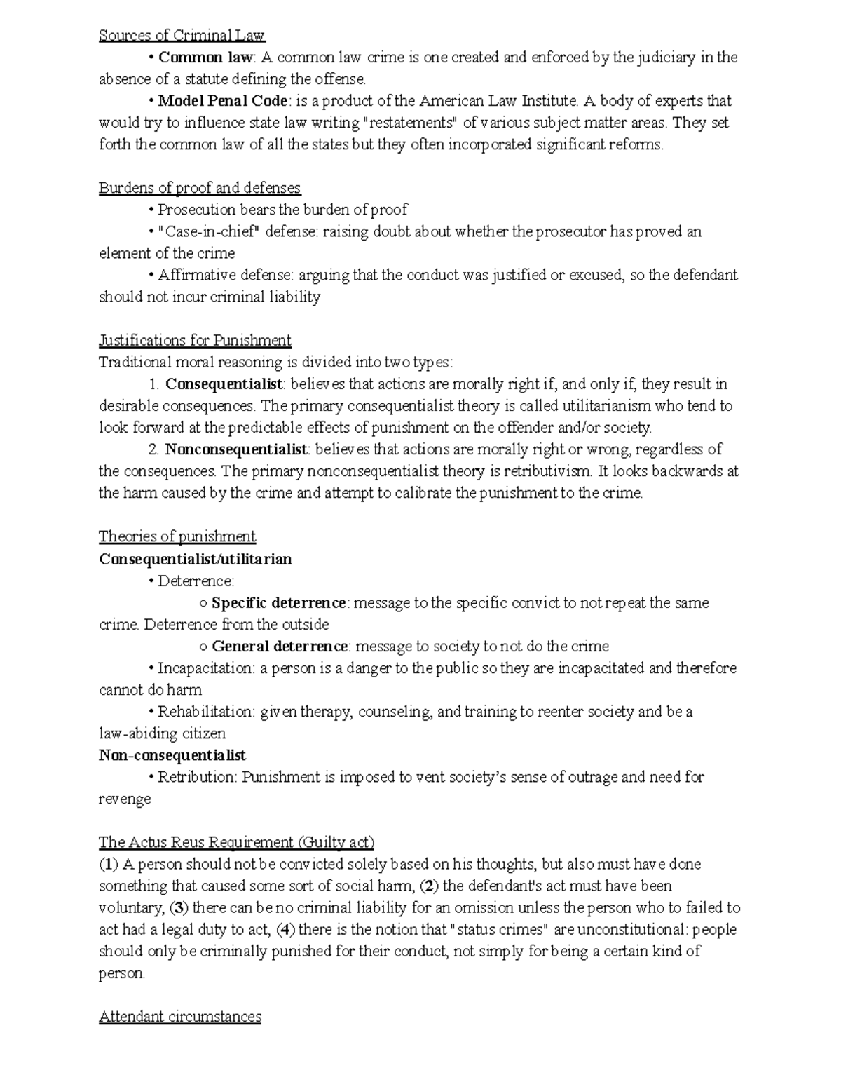 Criminal Law Outline: Key Concepts & Theories for Exam Prep - Studocu