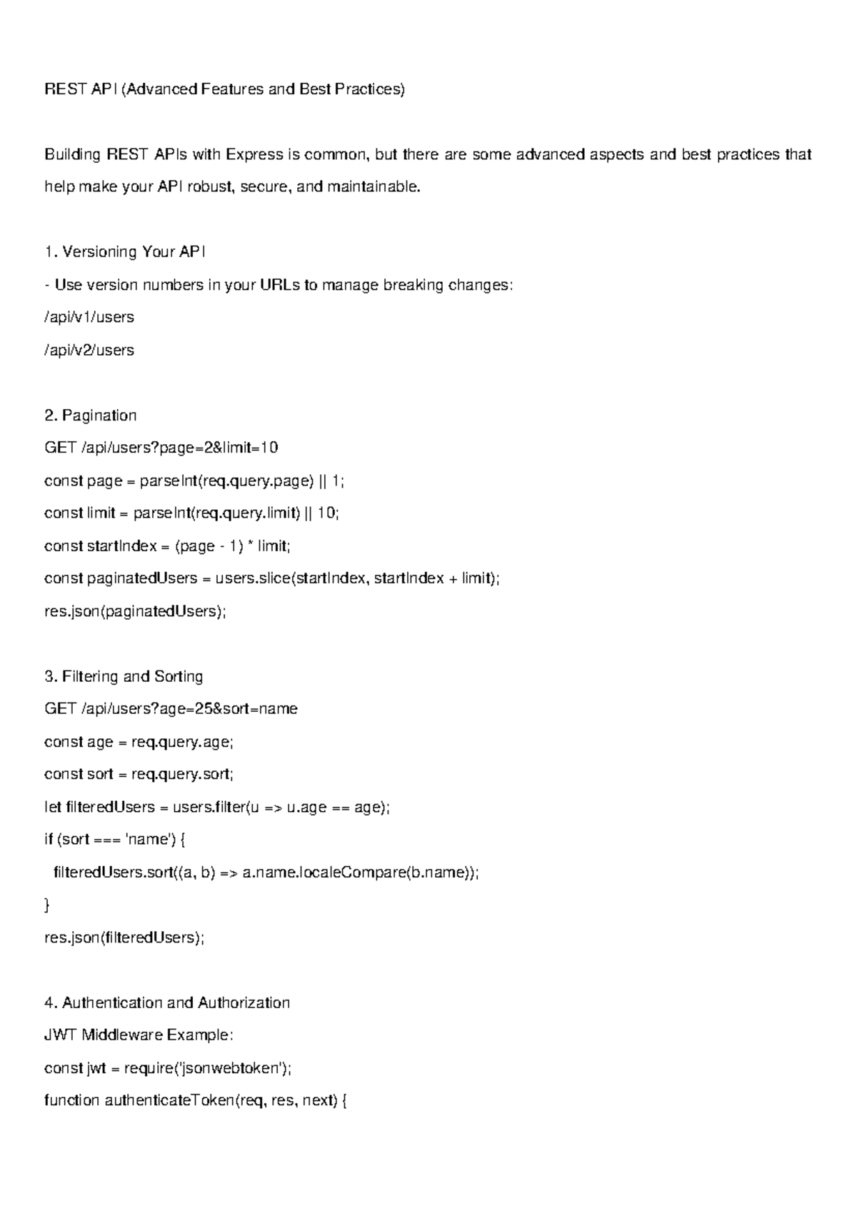 REST API (Advanced Features & Best Practices) - Building with Express ...
